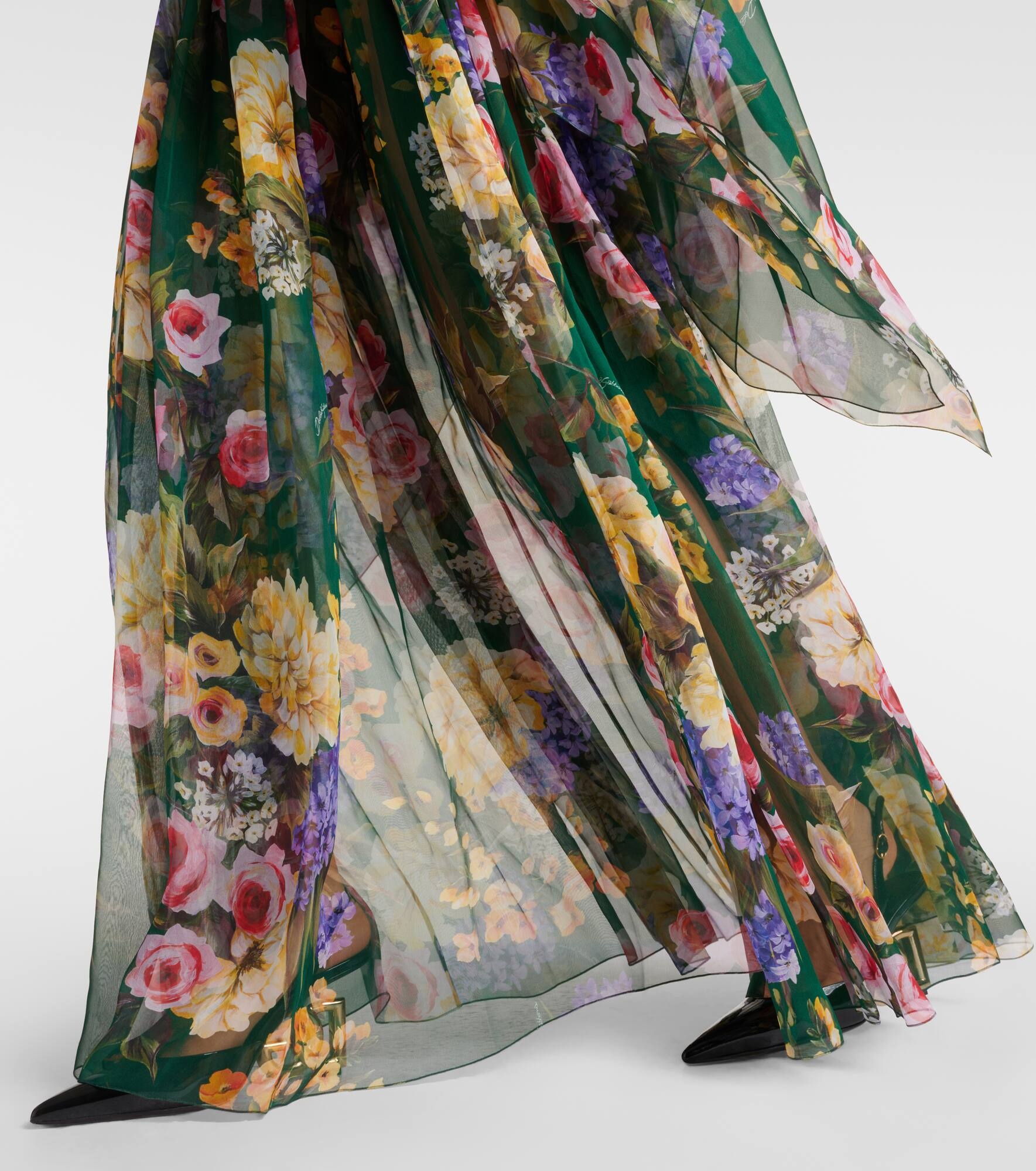 Floral silk chiffon gown - 5