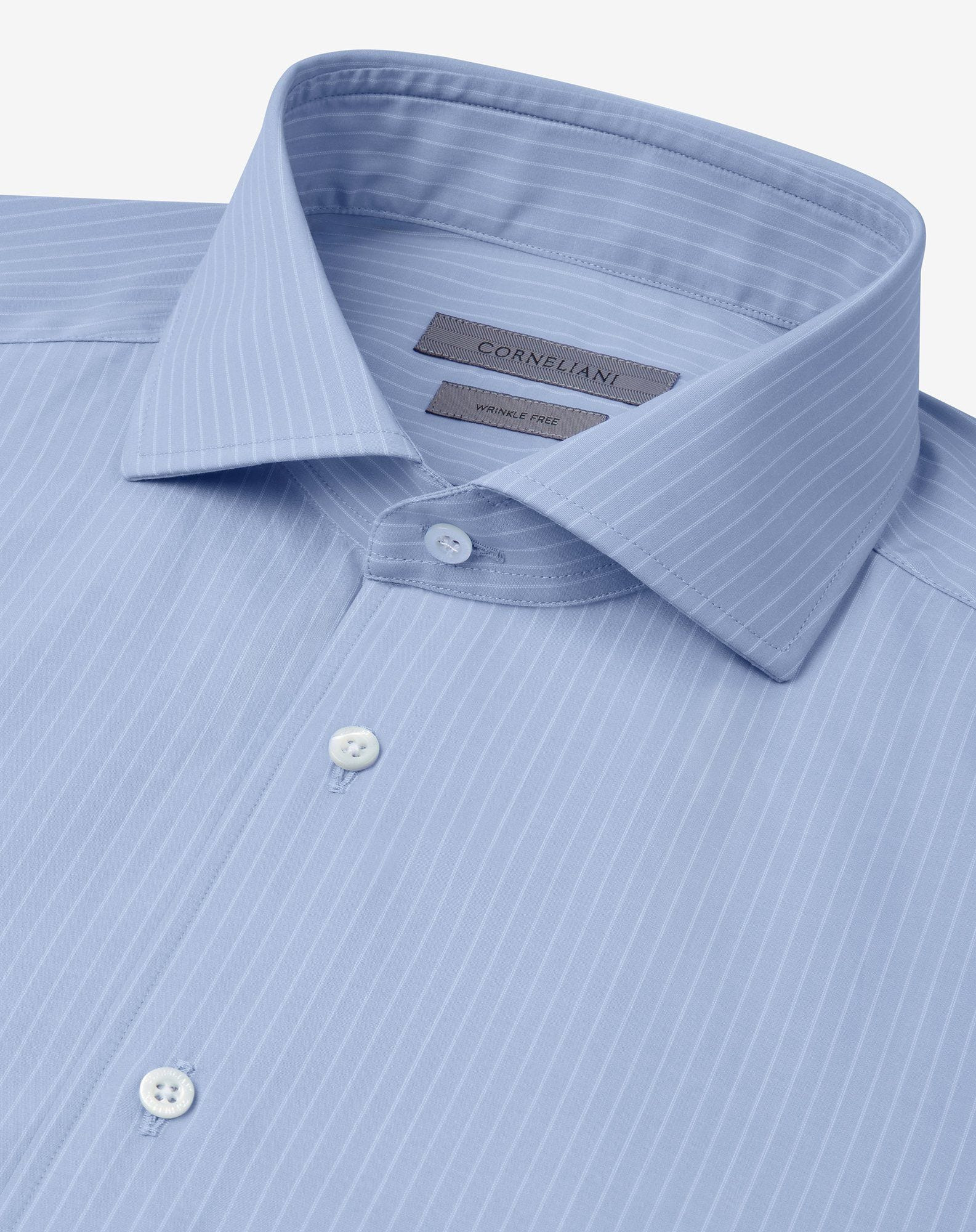 Light Blue cotton twill shirt with white stripes - 4