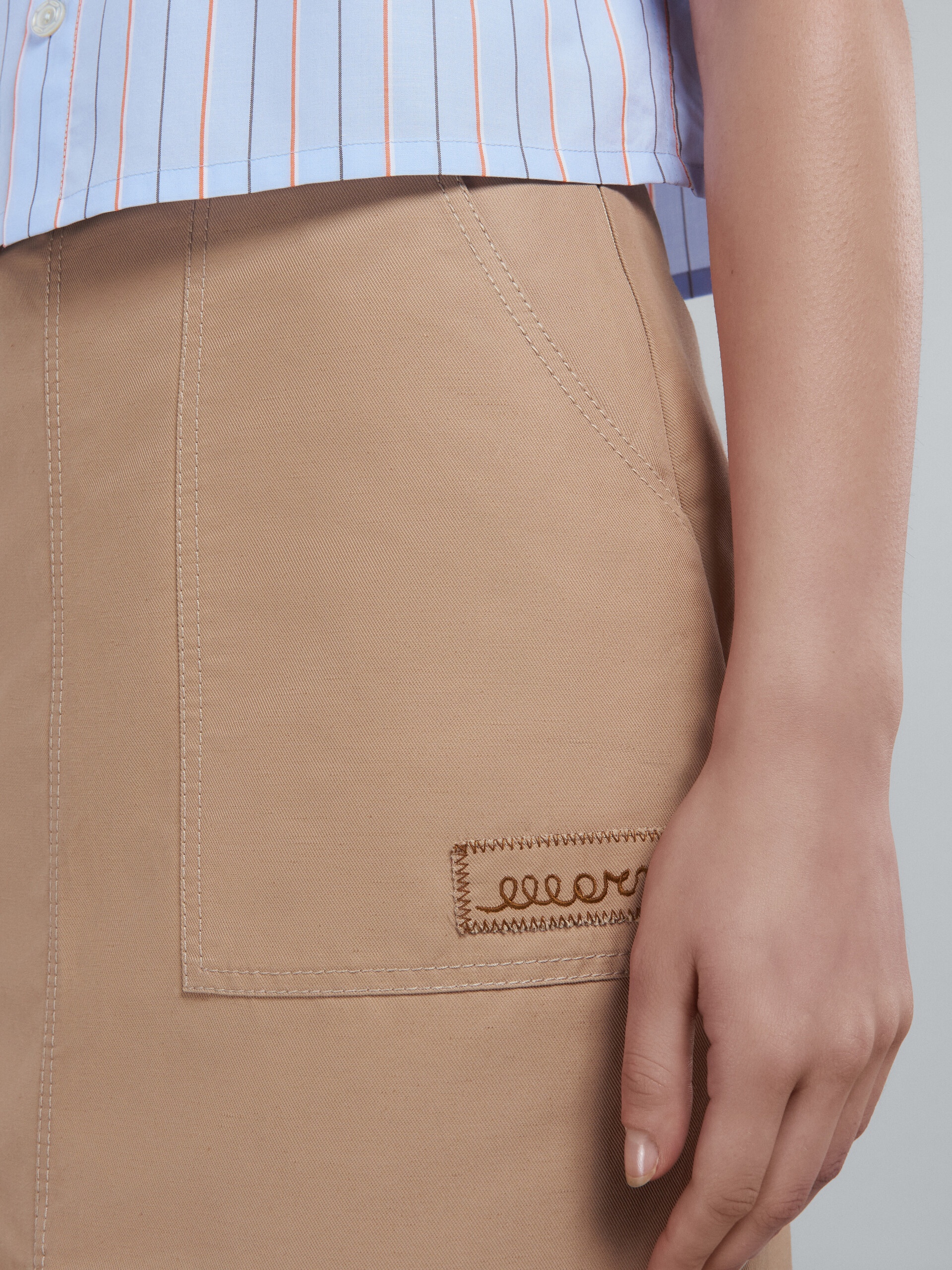BEIGE SKIRT IN TECHNICAL COTTON-LINEN - 4