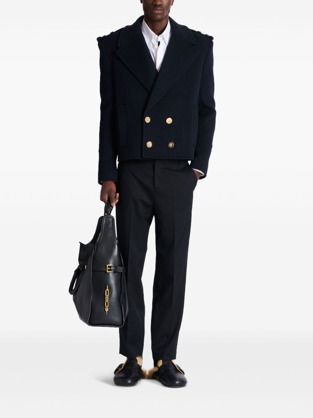 cropped reefer jacket - 2