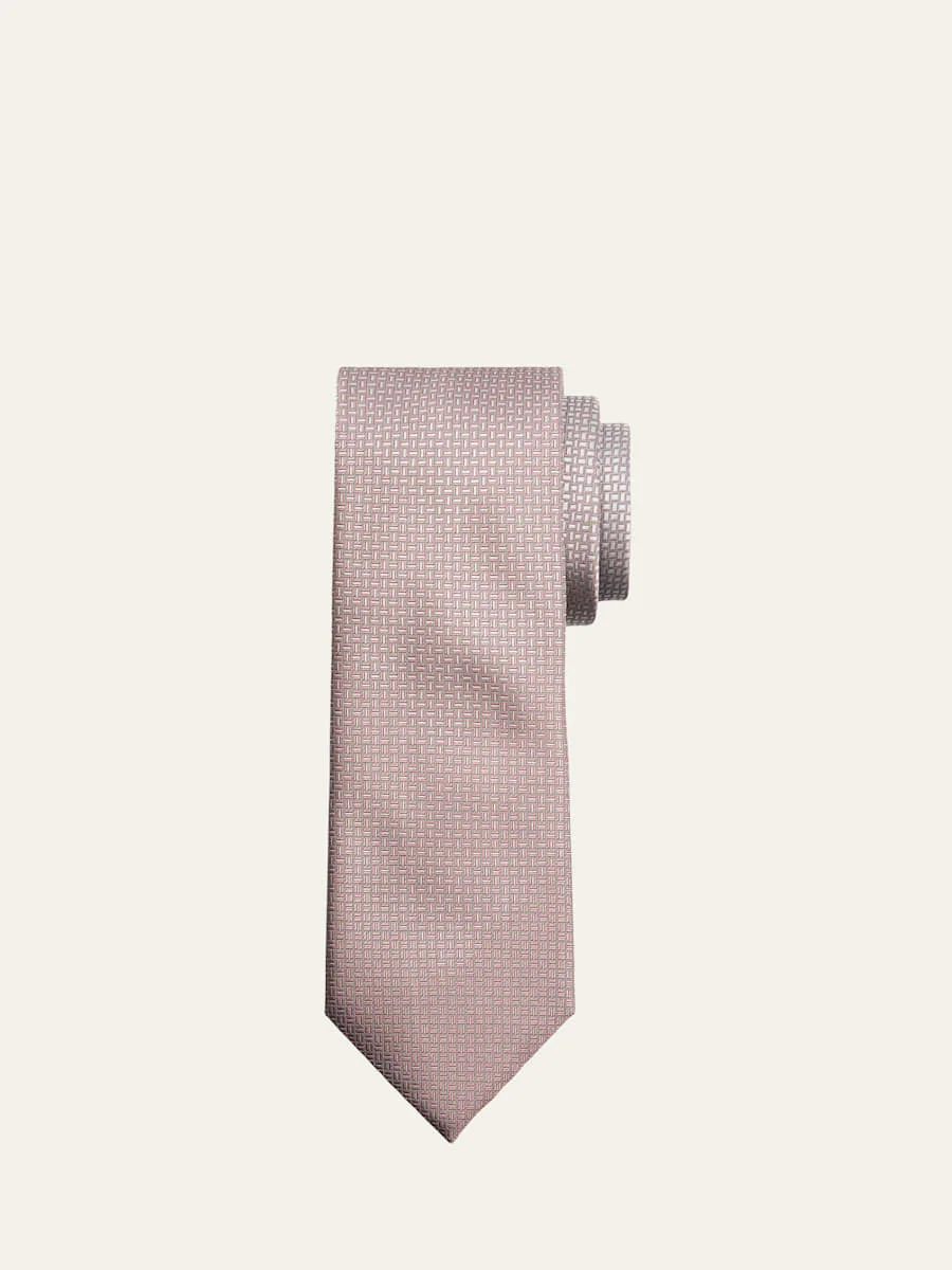 Men's Micro-Geometric Square Jacquard Silk Tie - 1