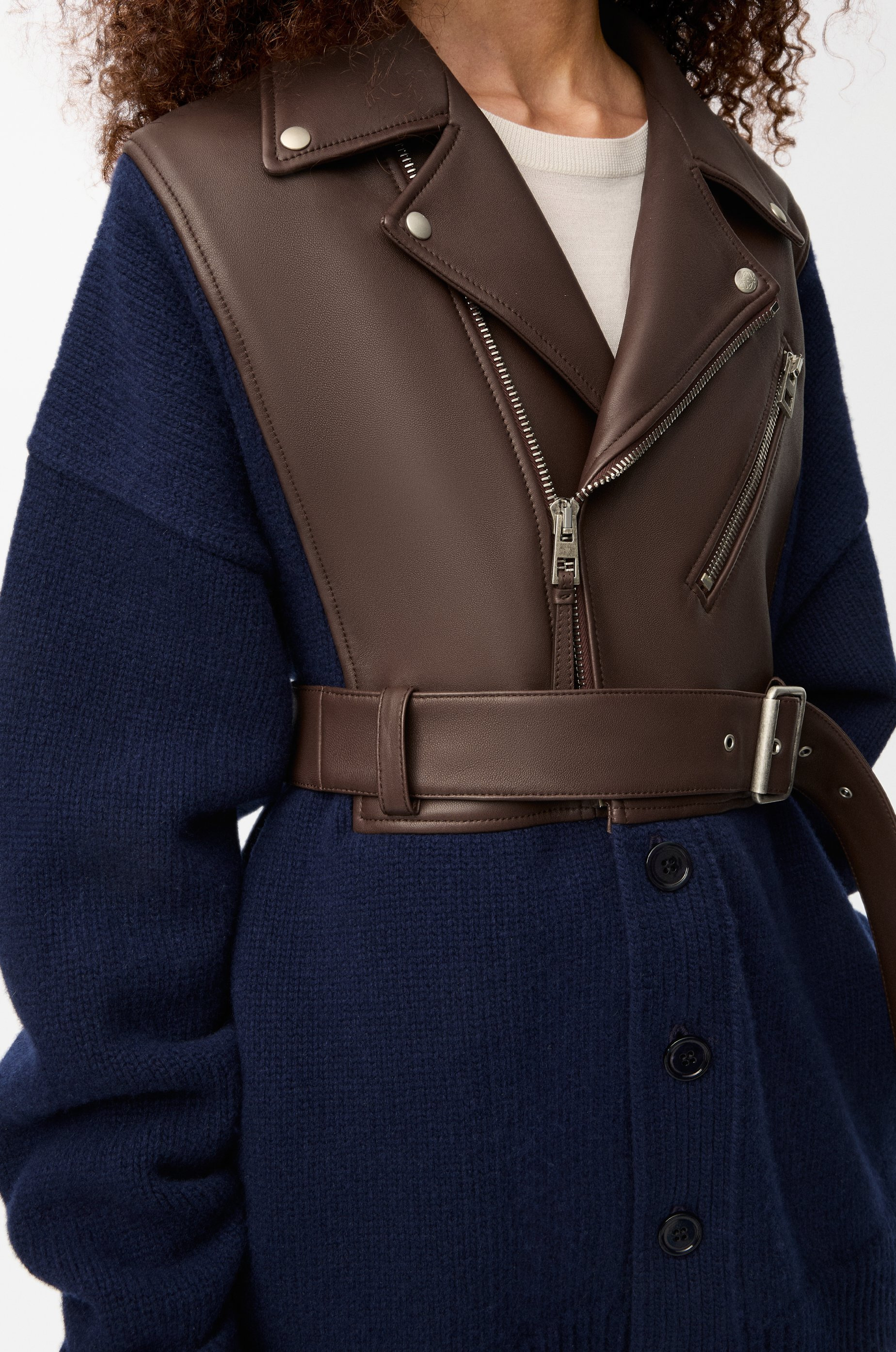 Hybrid cardigan in nappa lambskin and wool - 5