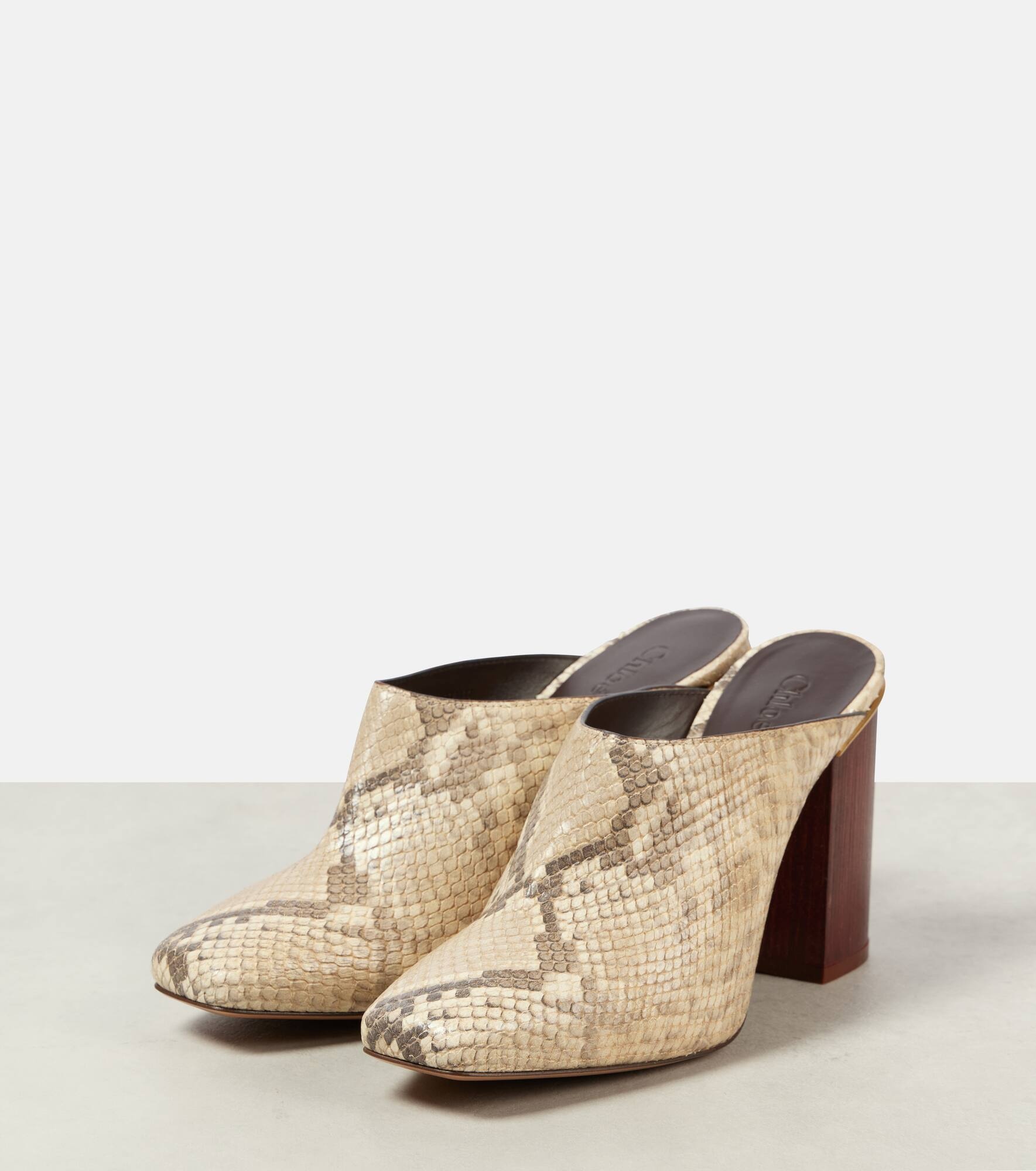 Ambre snake-effect leather mules - 3