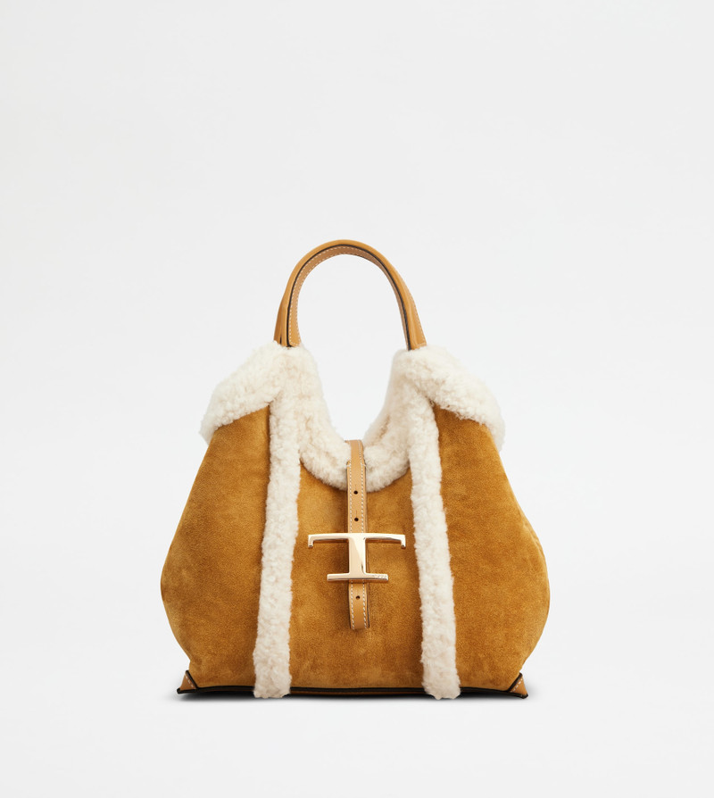 T TIMELESS SHOPPING BAG IN SUEDE MINI - BROWN, WHITE 1