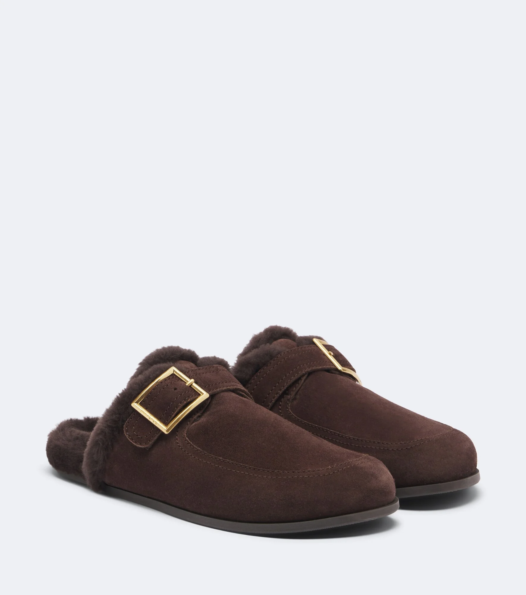 Biker shearling-lined suede mules - 1