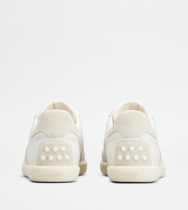 Tod's TOD'S TABS SNEAKERS IN SMOOTH LEATHER AND SUEDE - WHITE, BEIGE outlook