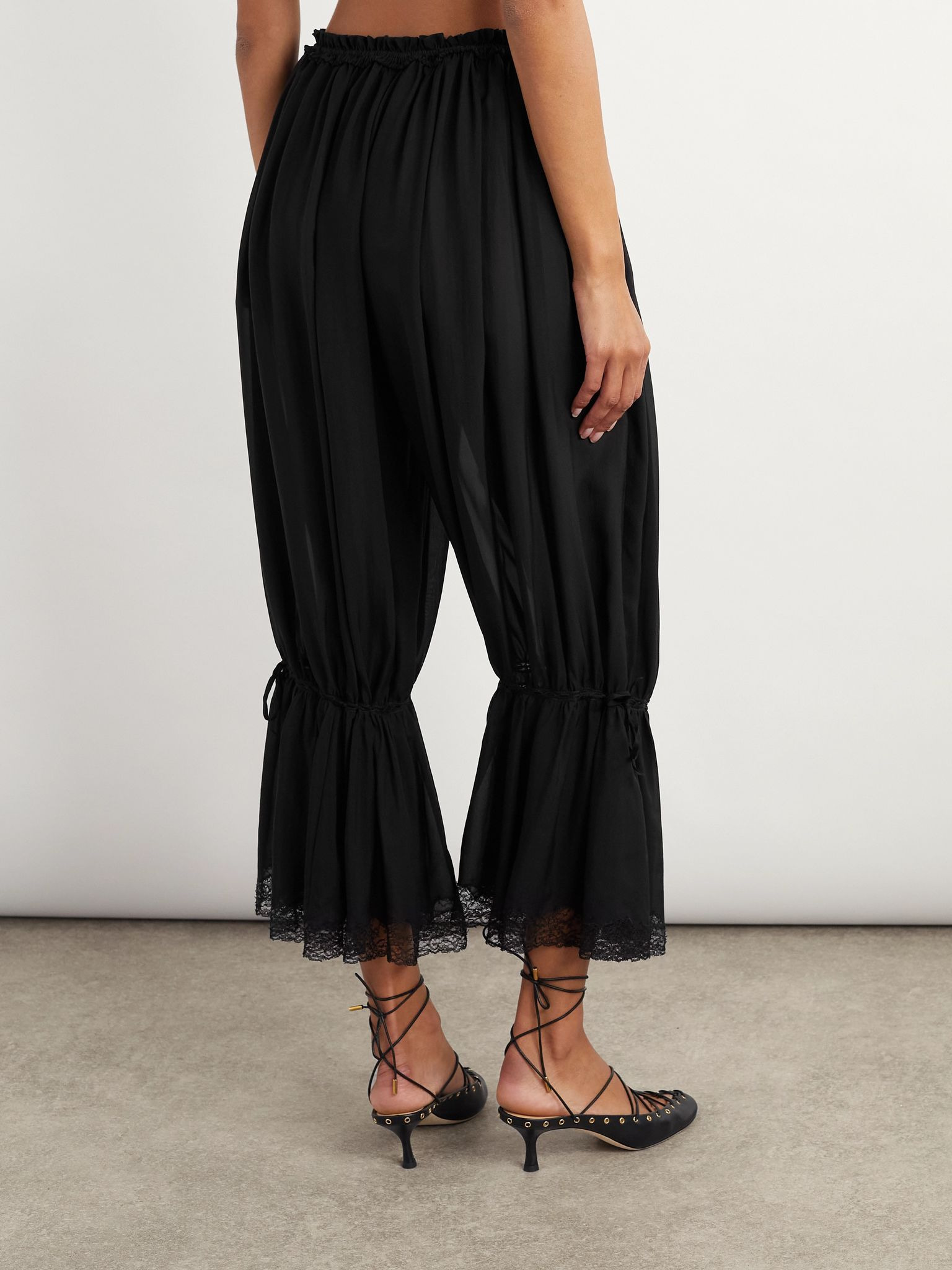 Lace-trimmed silk pants Black - 4