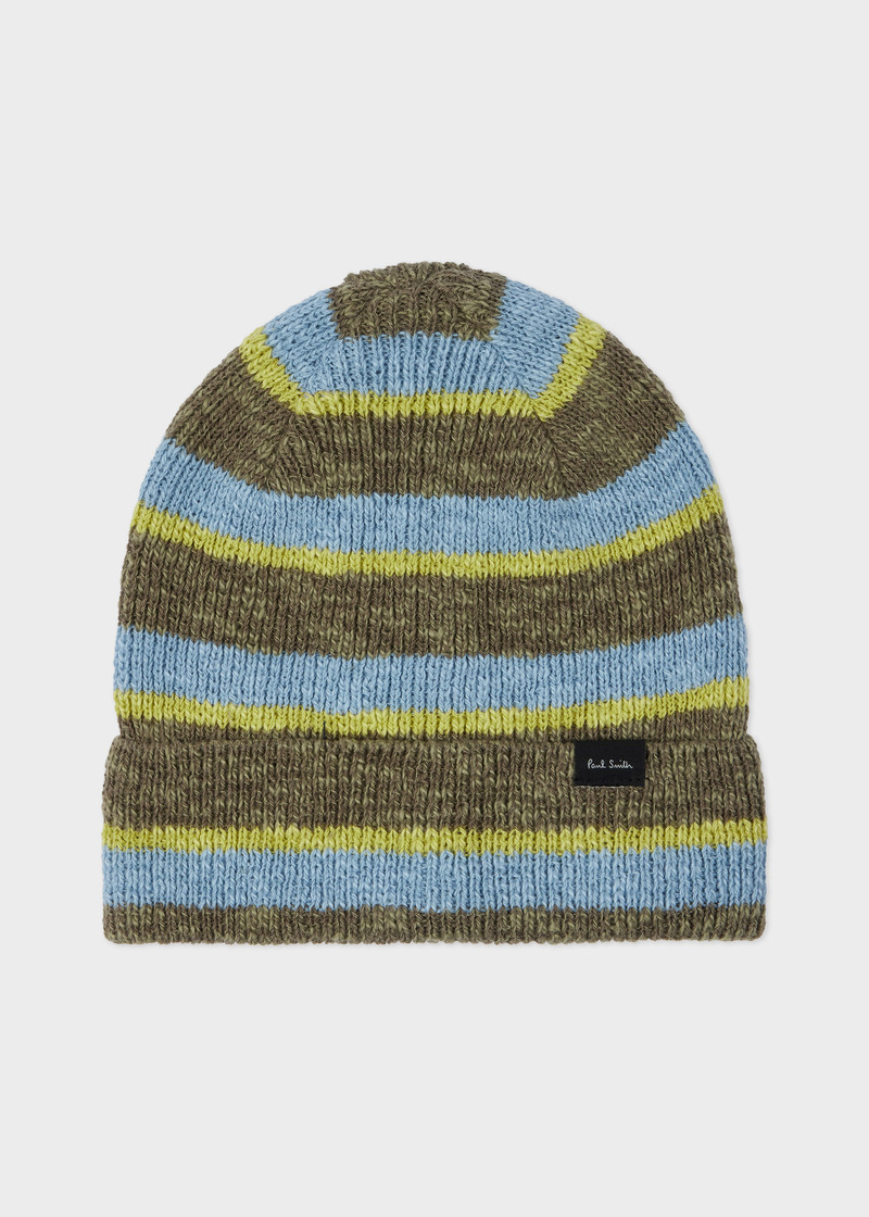 Green and Blue Stripe Linen-Cotton Beanie 1