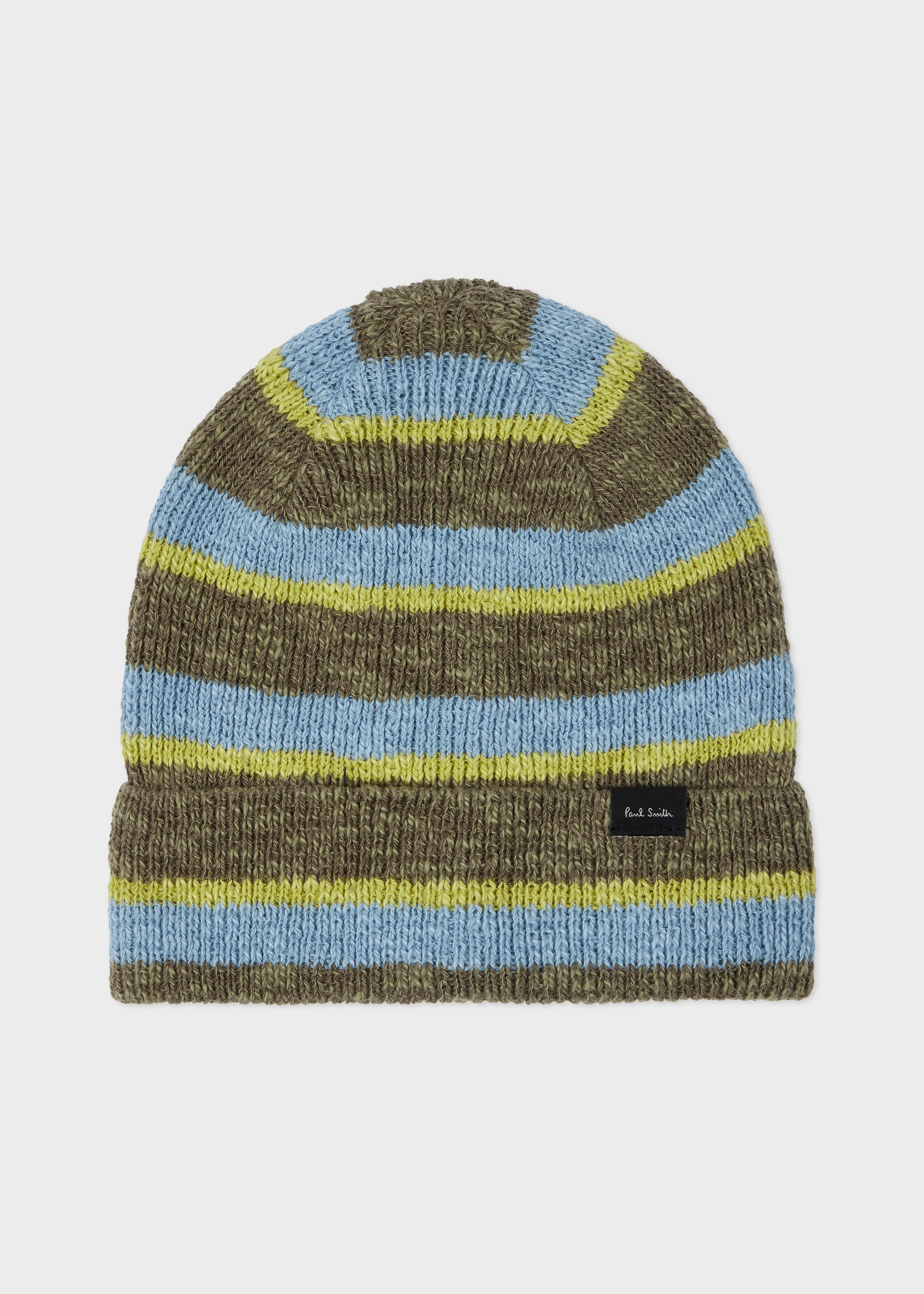 Green and Blue Stripe Linen-Cotton Beanie - 1