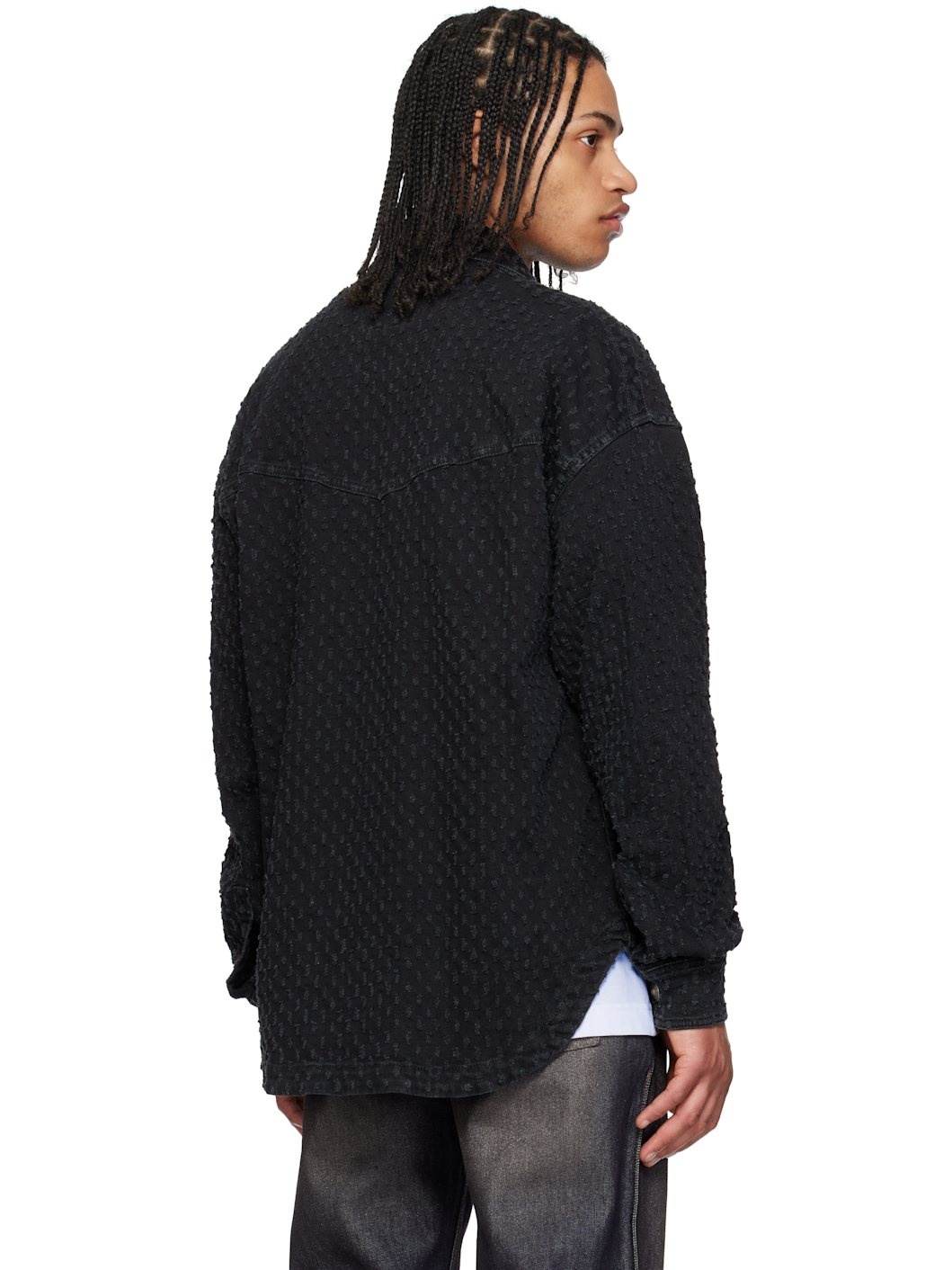 Black Bouclé Denim Jacket - 3