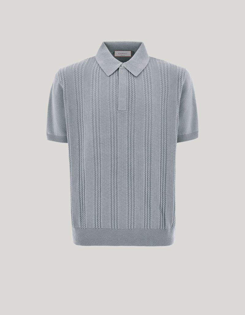 BRIANZA GREEN COTTON AND MODAL POLO SHIRT WITH VERTICAL WORKMANSHIP 1