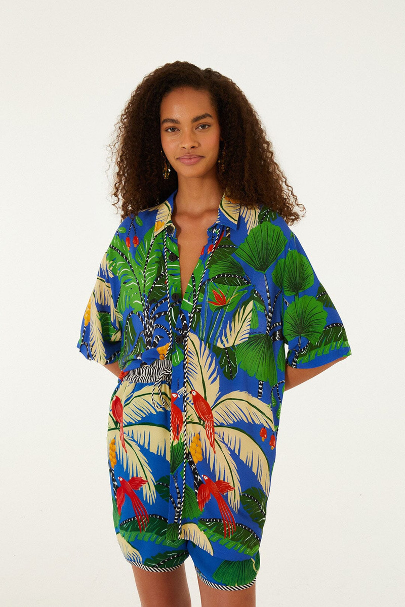 Blue Tropical Island Drawstring Lenzing™ Ecovero™ Viscose Shorts 4