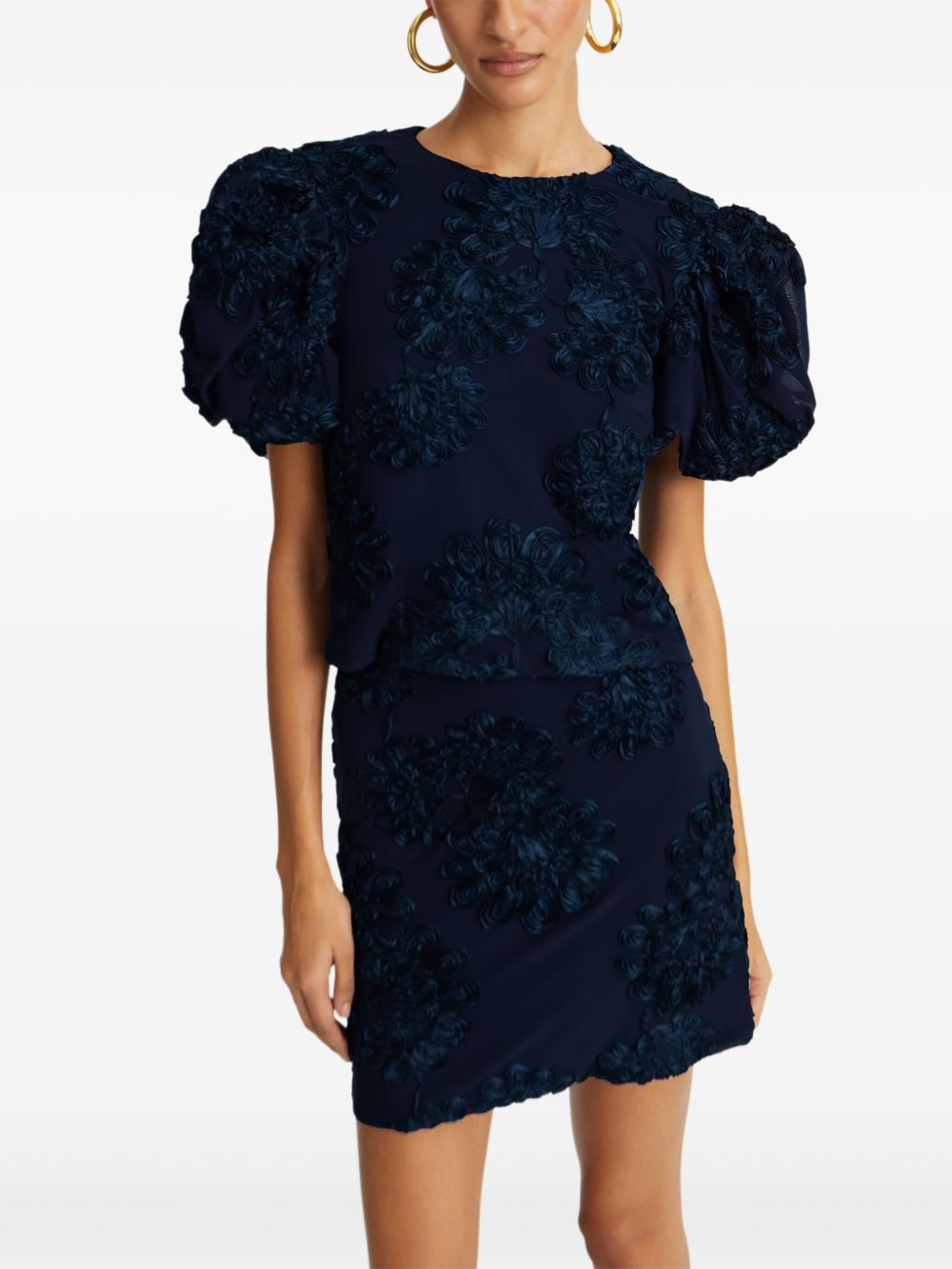 floral-embellished puff-sleeve top - 4