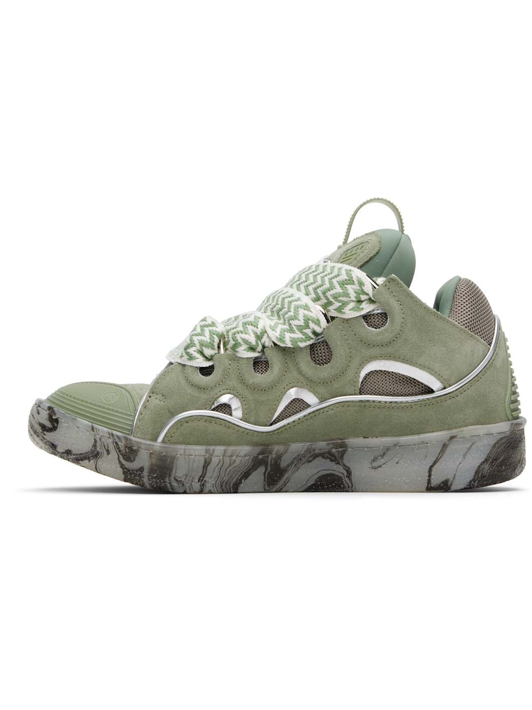 Khaki Leather Curb Marbled Sole Sneakers - 3