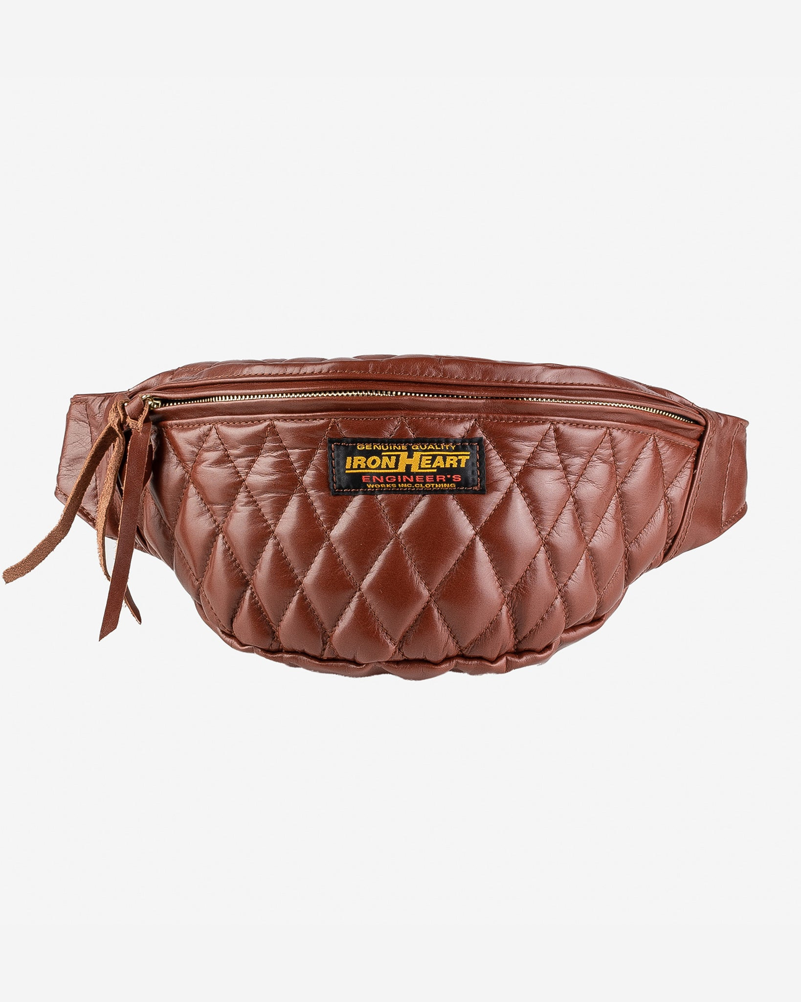 IHE-45-BRN Diamond Stitched Leather Waist Bag - Brown - 4