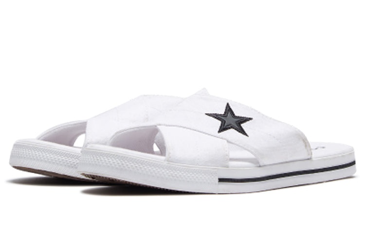 (WMNS) Converse One Star Slide Canvas White Slippers 'White Black' 565530C - 3