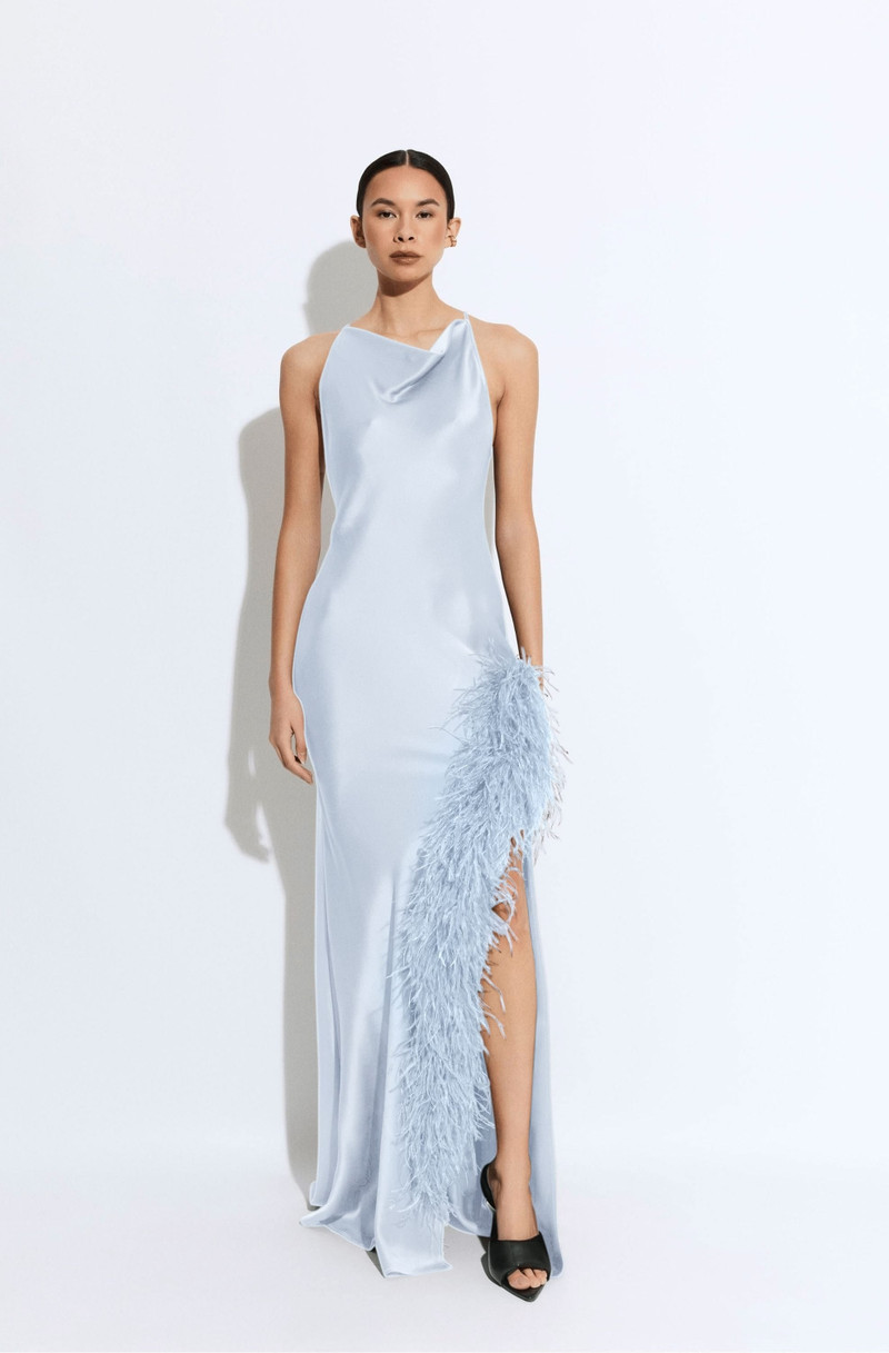 LAPOINTE Satin Halter Gown With Feathers outlook
