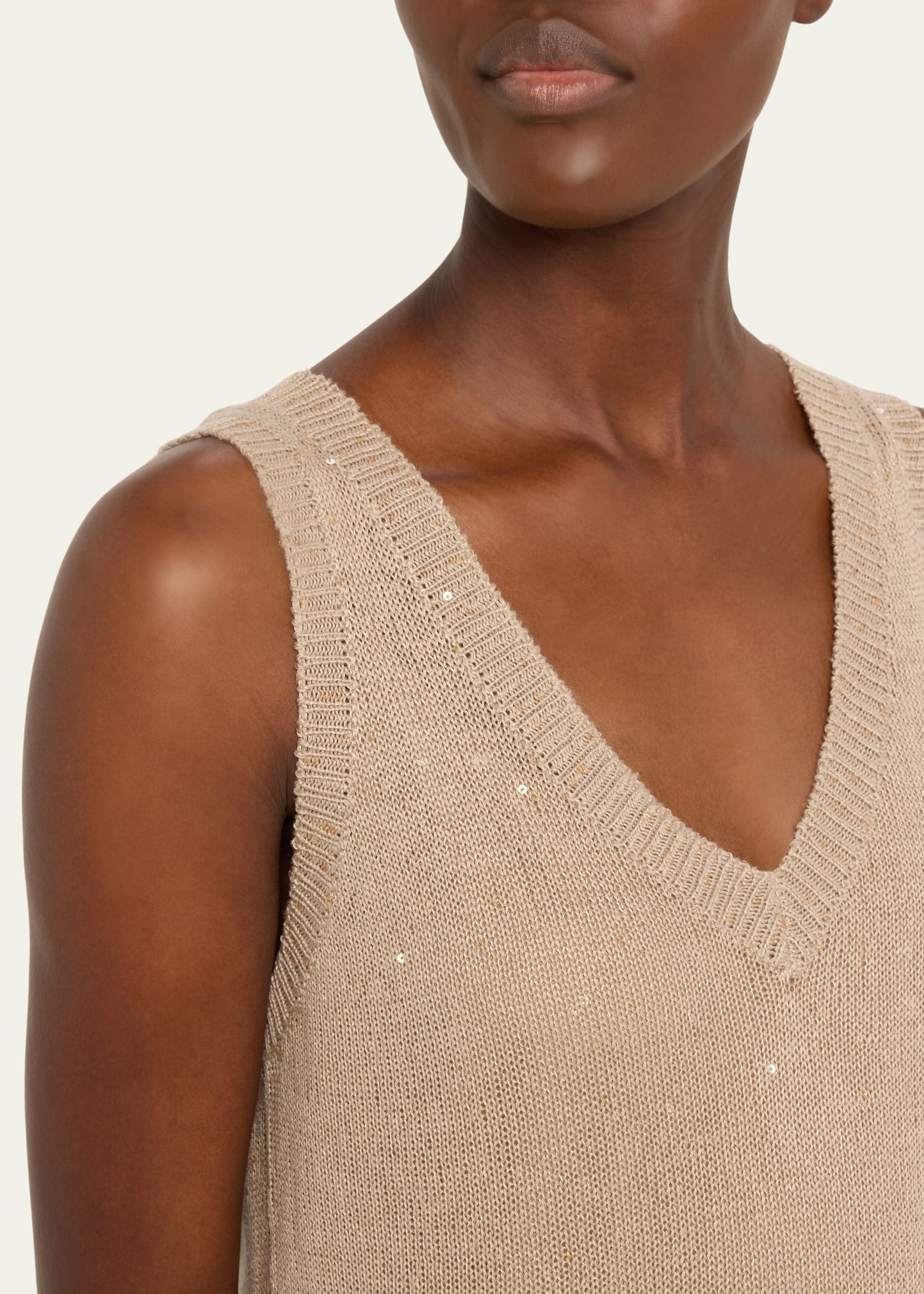 Linen Silk Diamante Knit Column Dress with Monili Detail - 5