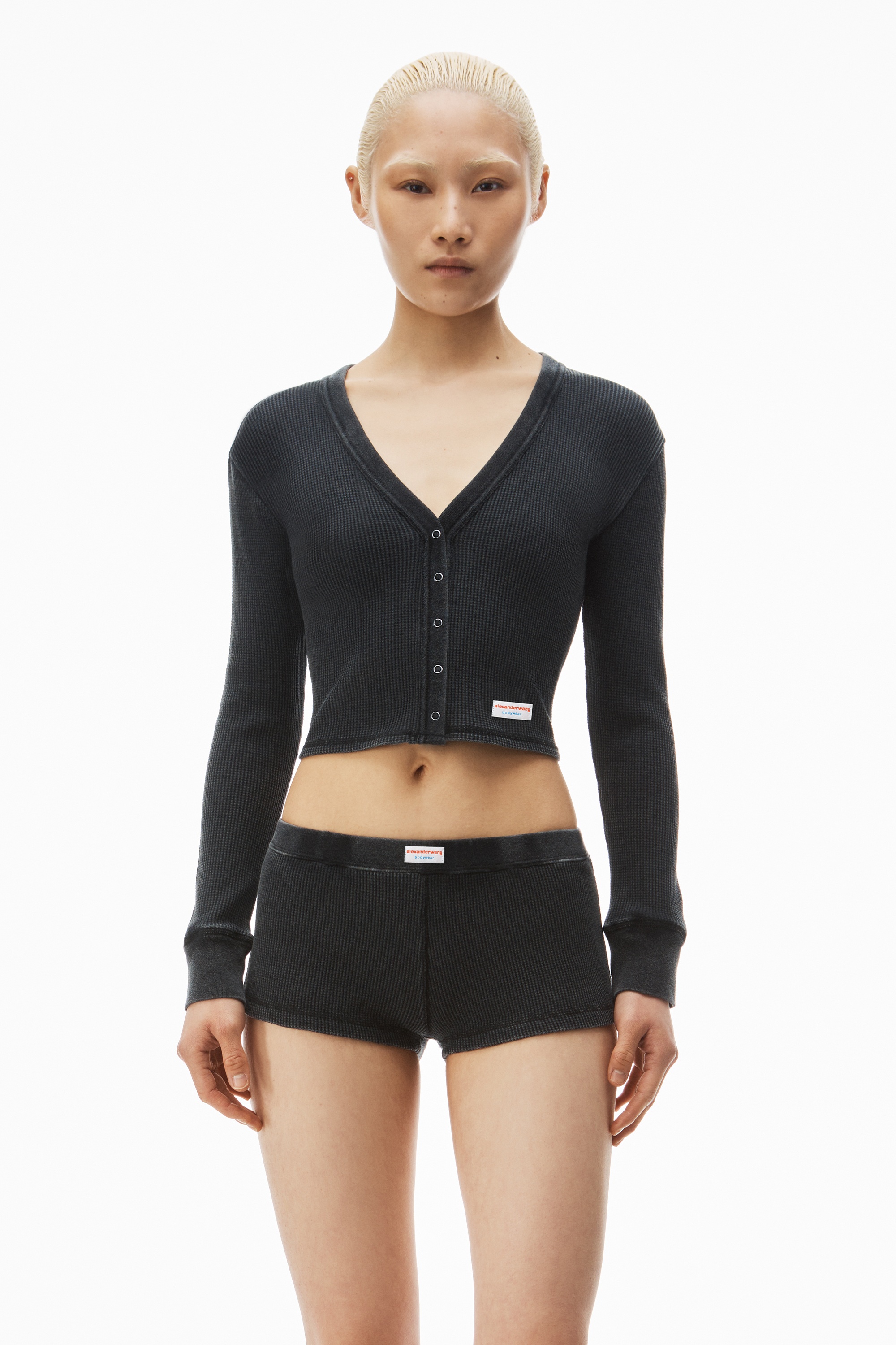 cardigan in waffle-knit cotton stretch - 2