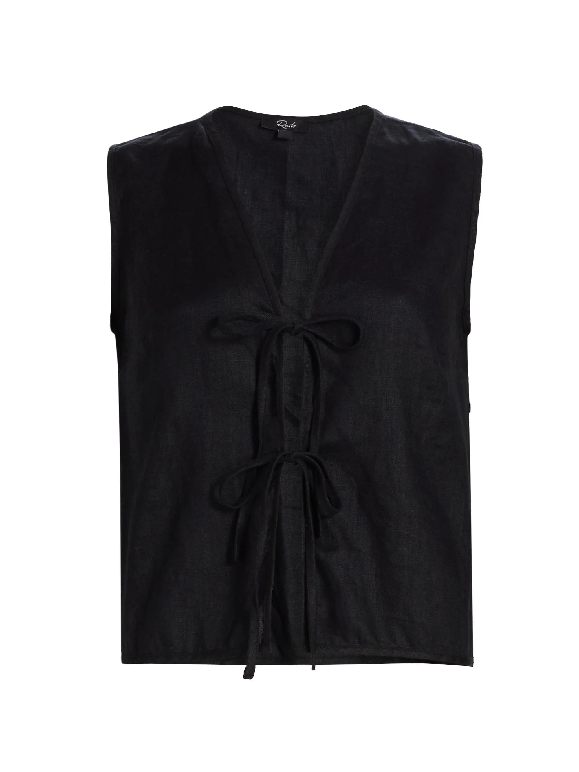 Women's Oregon Linen Tie-Front Tank - Black - 1