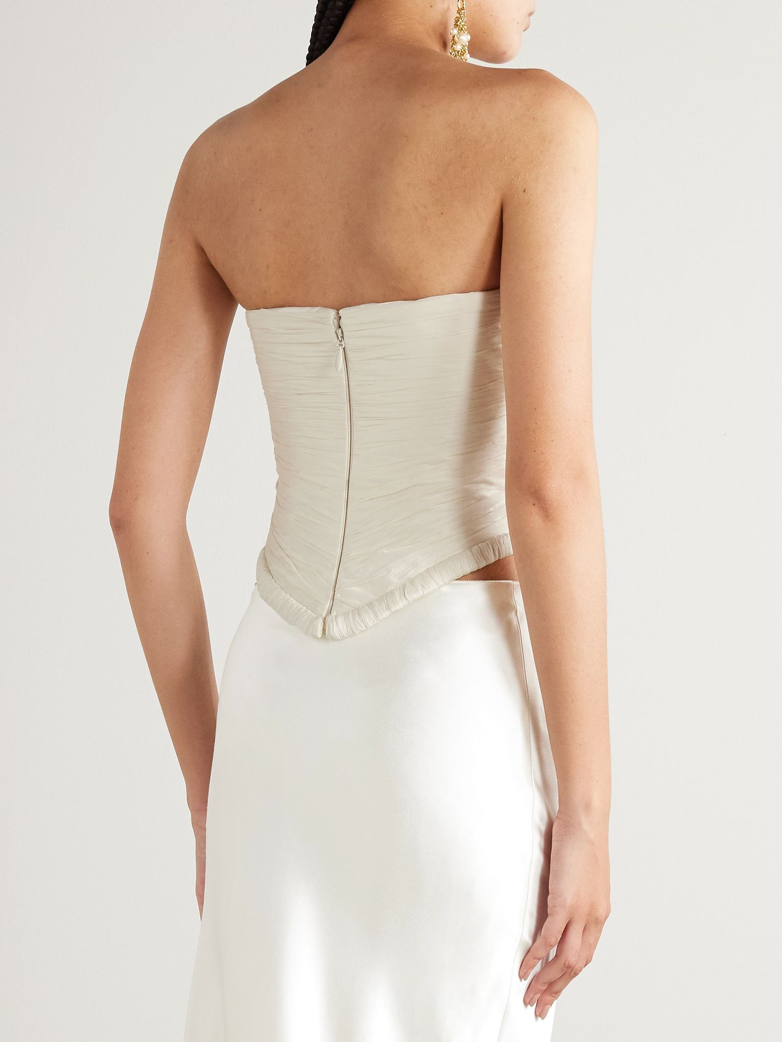 Priscilla strapless gathered taffeta bustier top Ivory - 3