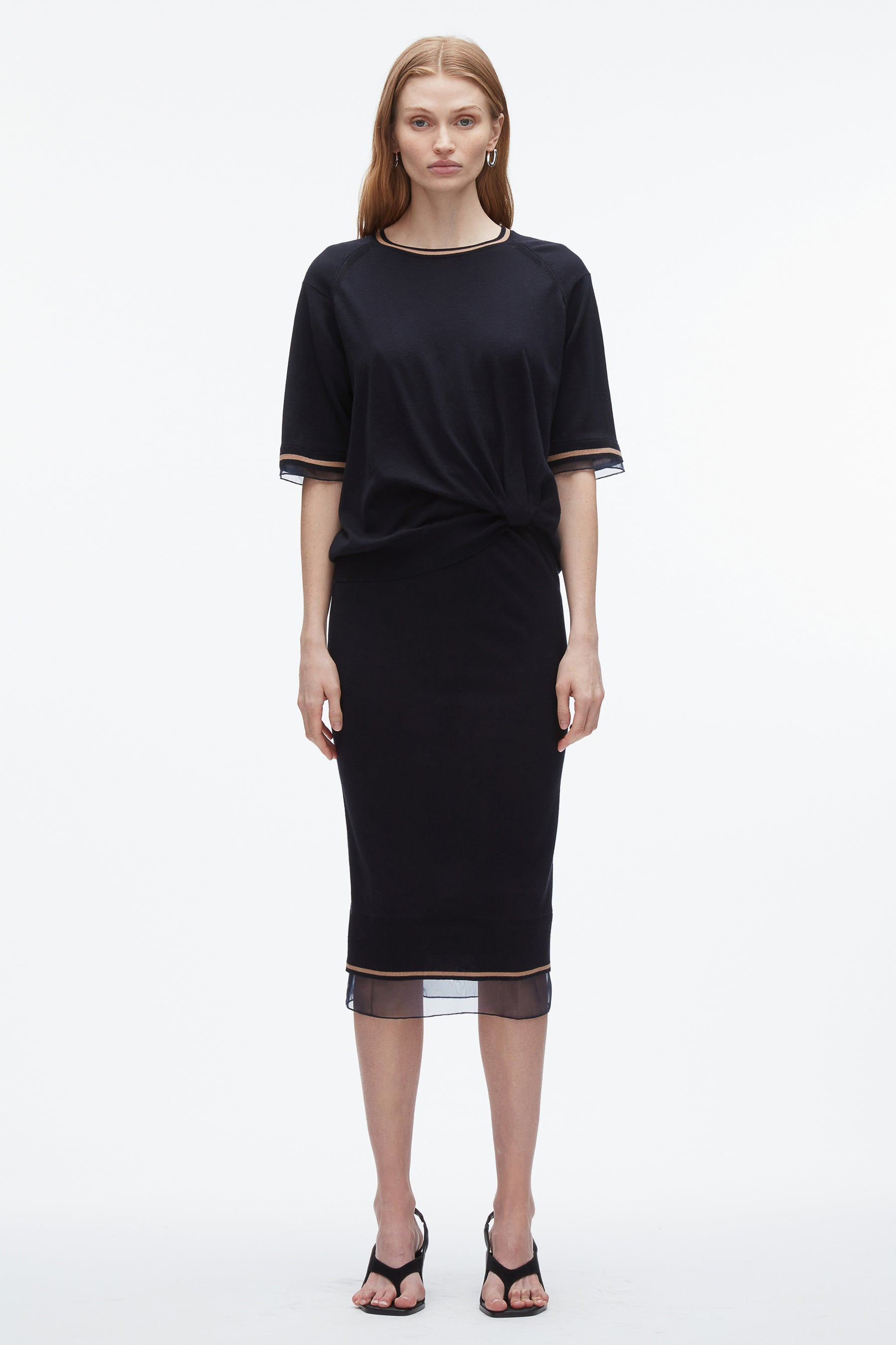French Tuck Knit Dress with Organza - 2
