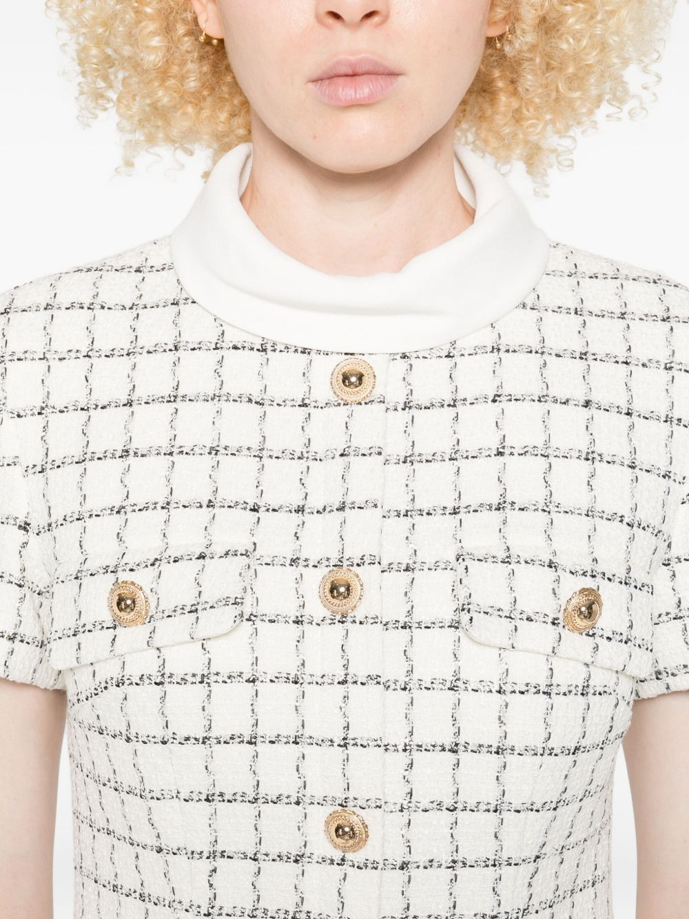 checked button-detailed mini dress - 5