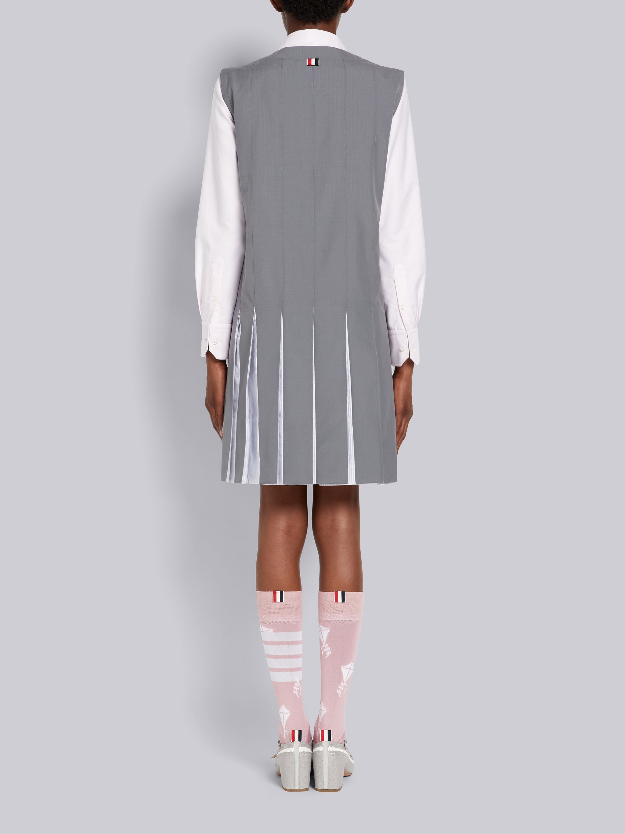 Medium Grey Ripstop School Uniform Striped Oxford Pleat Mini Sleeveless Tunic - 3
