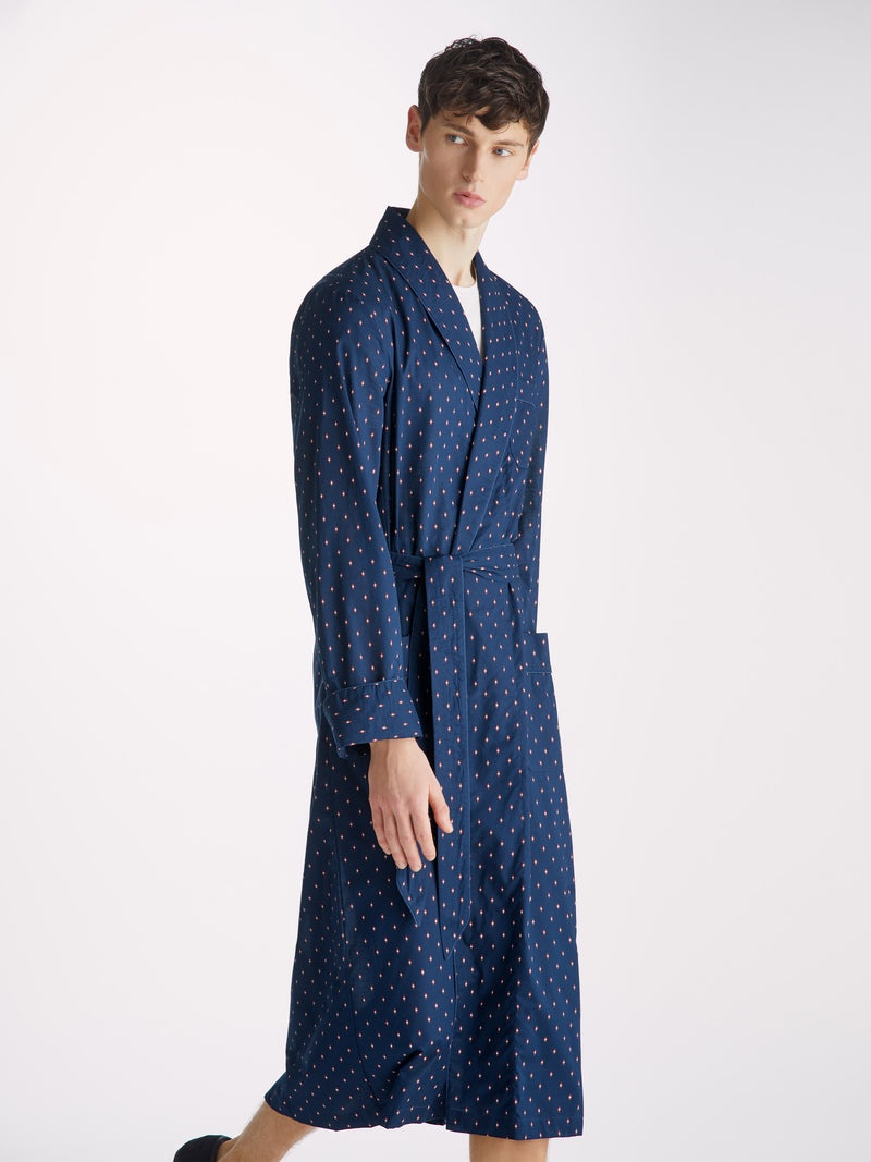 Men's Dressing Gown Nelson 96 Cotton Batiste Navy - 4
