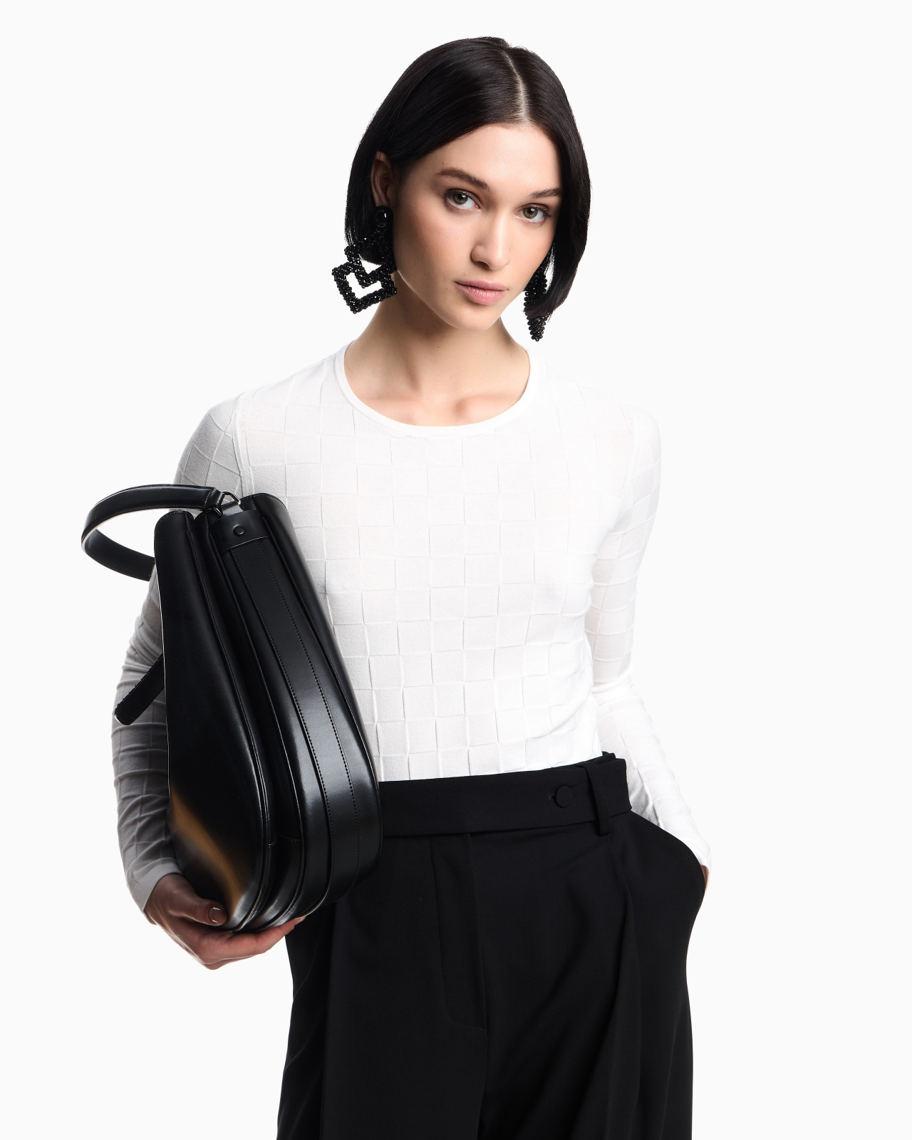 CHECK-EFFECT KNIT FRONT AND BACK VISCOSE JUMPER - 5