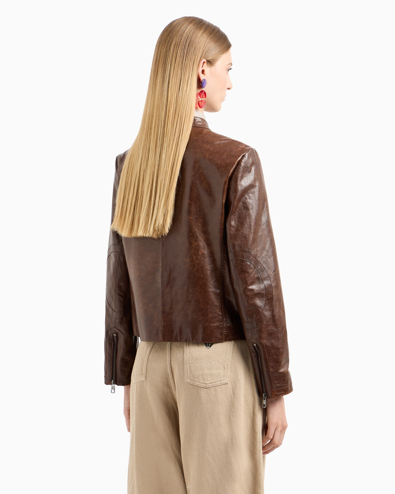 Icon slim-fit jacket with an off-centre zip in vegetable-tanned tumbled goatskin nappa leather 3