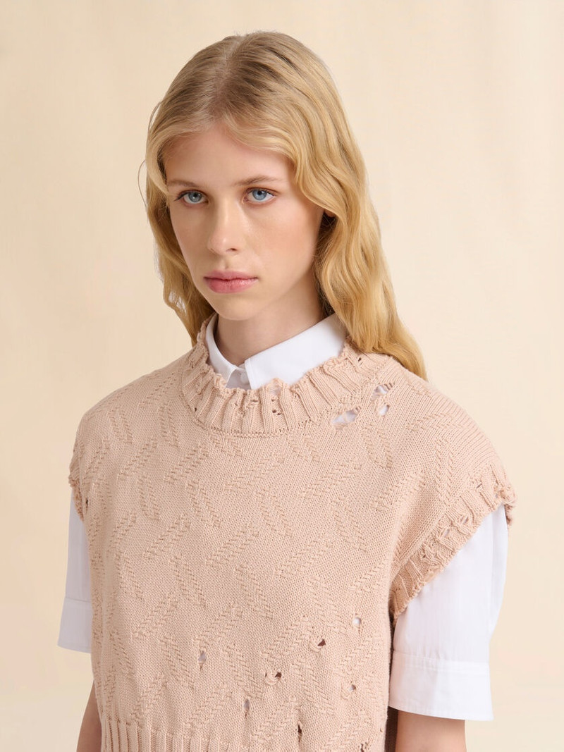 PALE PEACH DISHEVELLED COTTON VEST 4