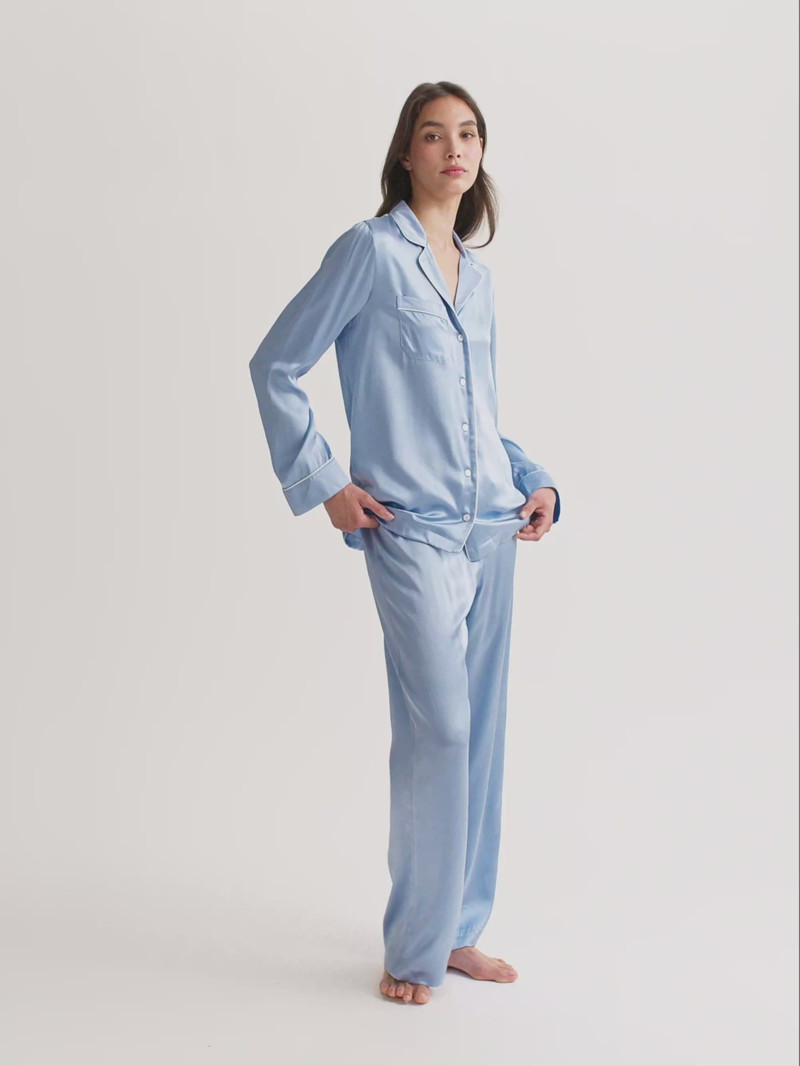 Women's Silk Pajamas Bailey Silk Cloud Blue 1