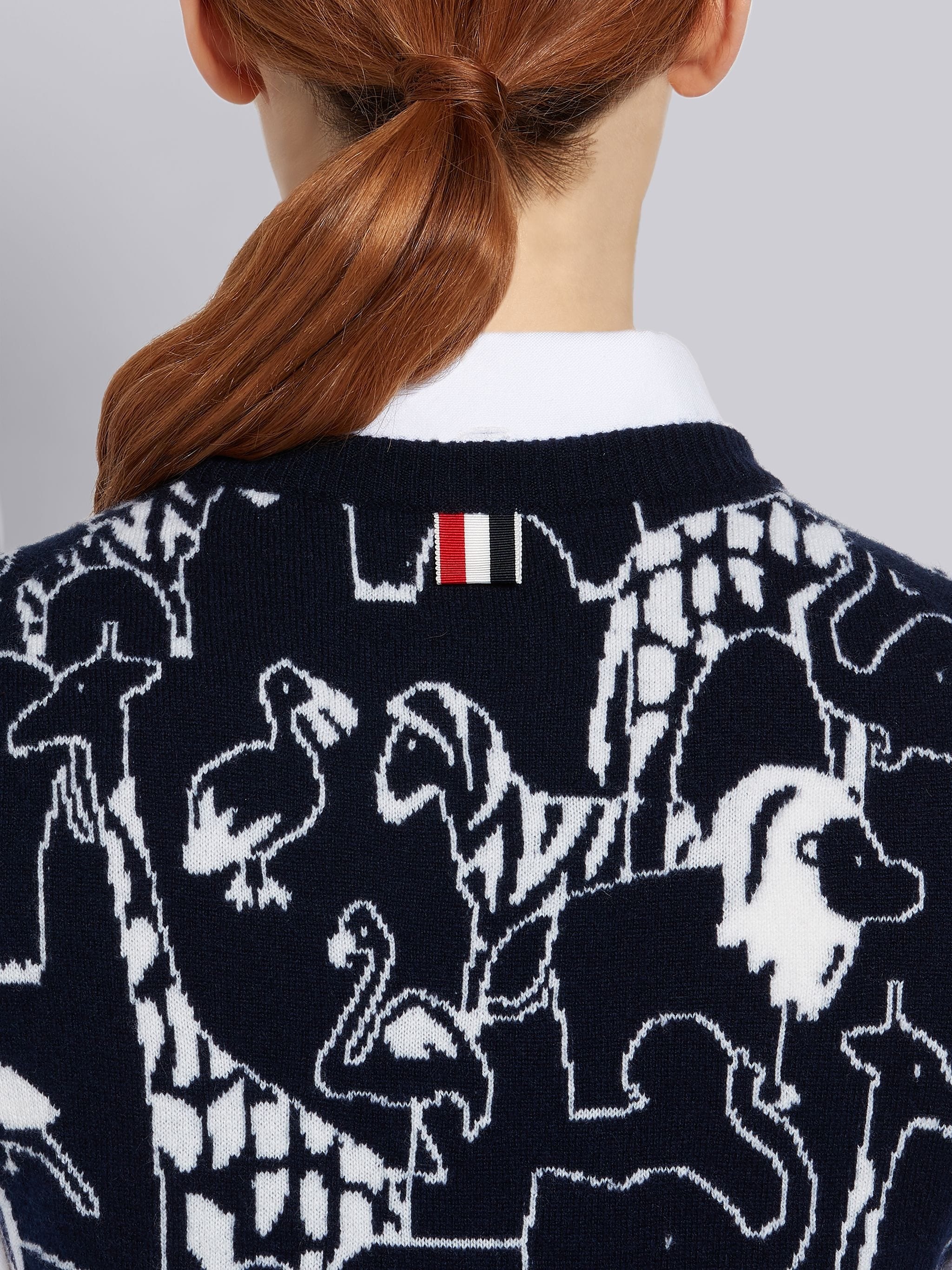 Navy Cashmere Animal Icon Intarsia Crew Neck Shell Top - 6