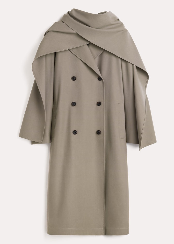 Double-breasted scarf trench dark taupe - 1