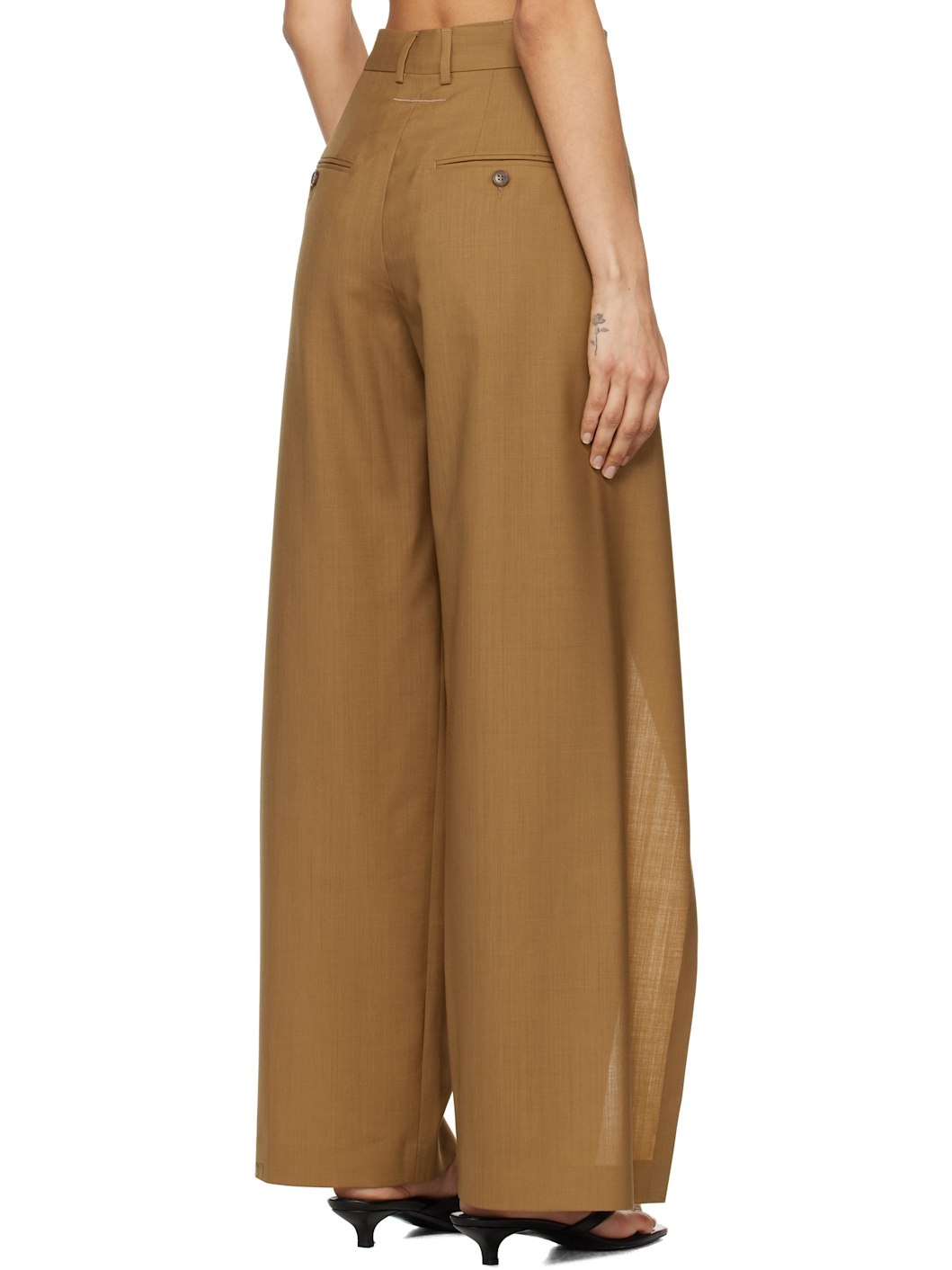 Tan Tailoring Wool Canvas Tie Trousers - 3