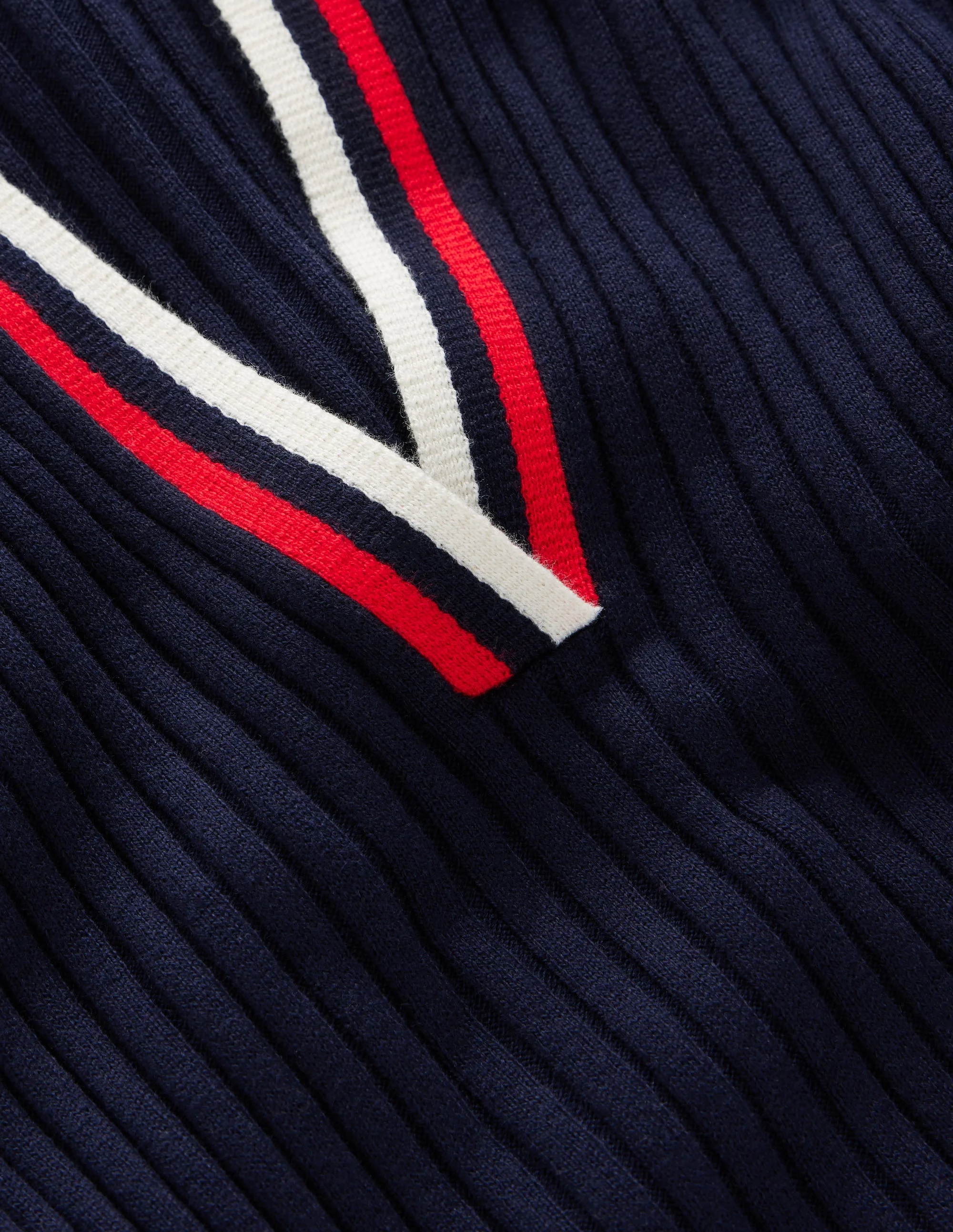 Ribbed Henley Knitted Dress-Navy - 1