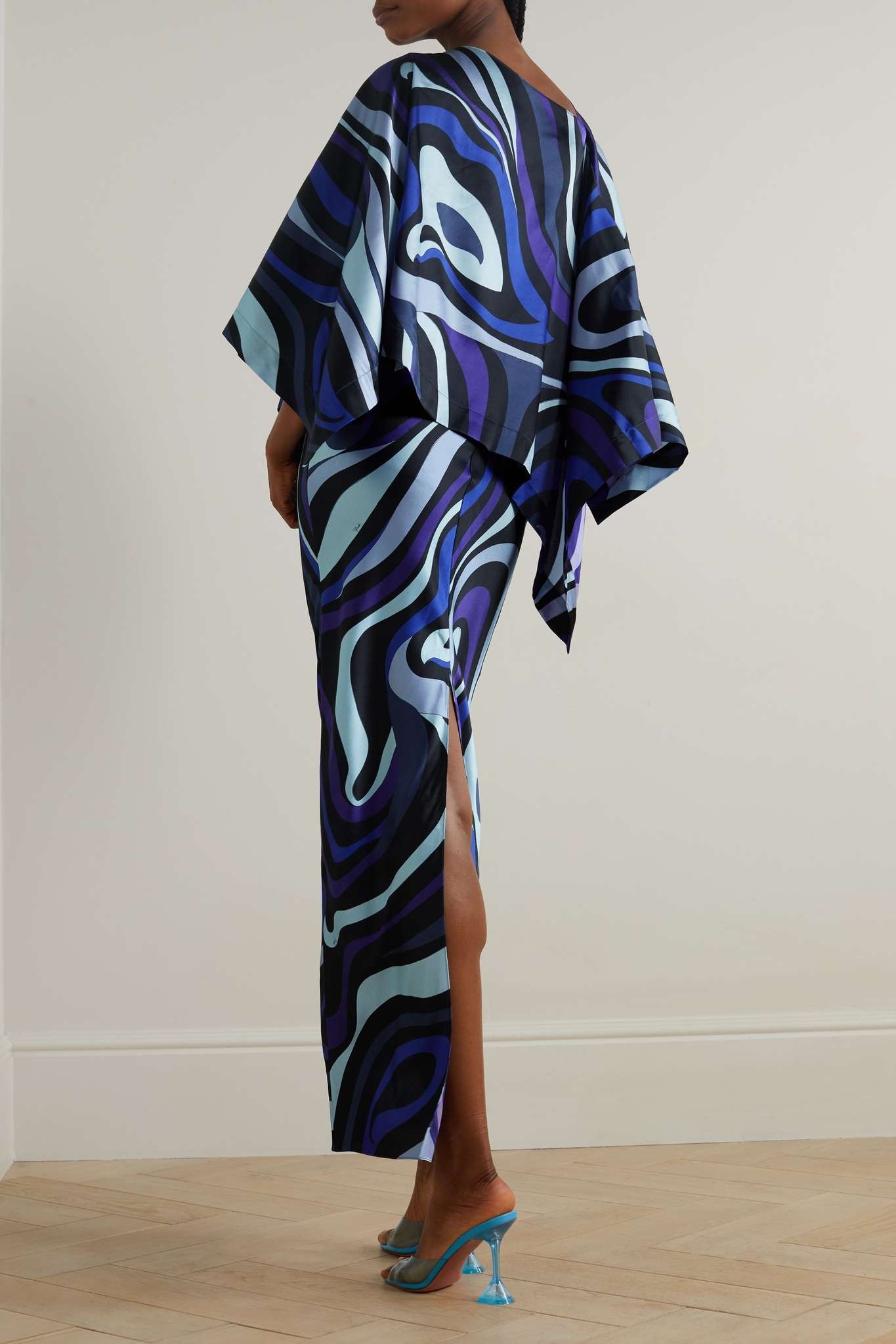 Cape-effect printed silk-blend satin maxi dress - 3