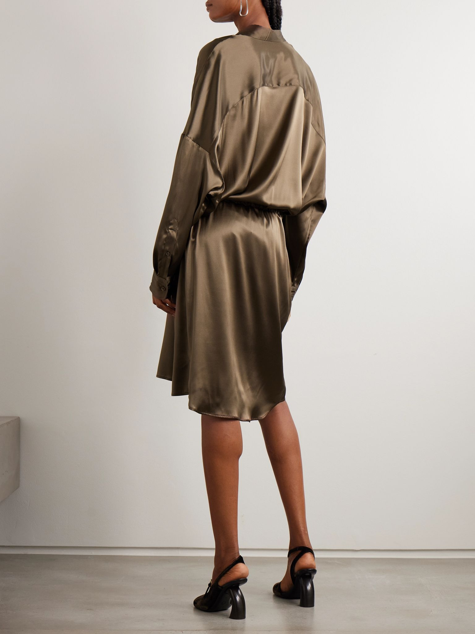 Silk-blend satin shirt dress Brown - 3