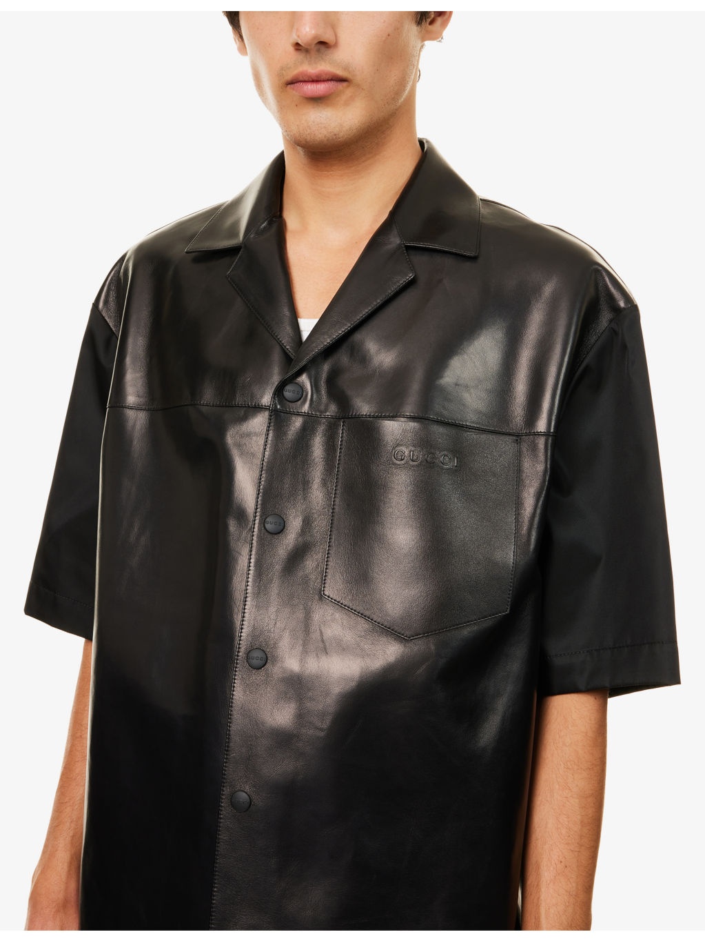 Logo-Embroidered Short-Sleeve Leather and Woven Polo Shirt - 5