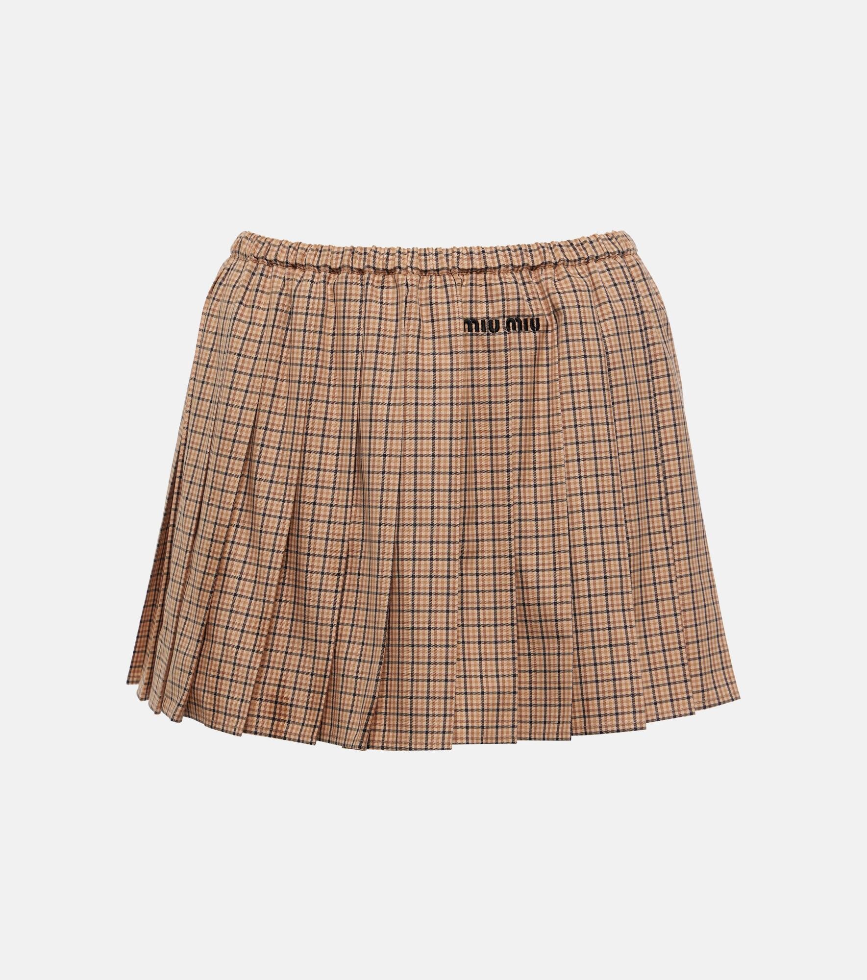 Logo pleated checked cotton miniskirt - 1