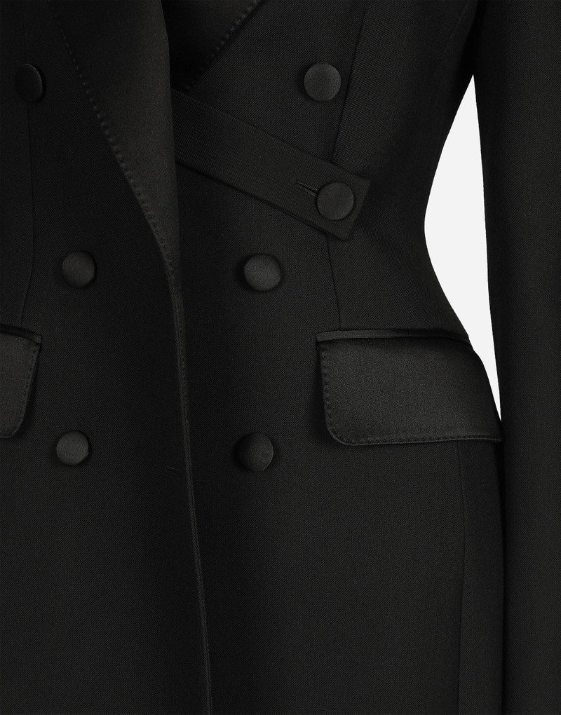 Double-breasted wool gabardine tuxedo coat with padded hips 4
