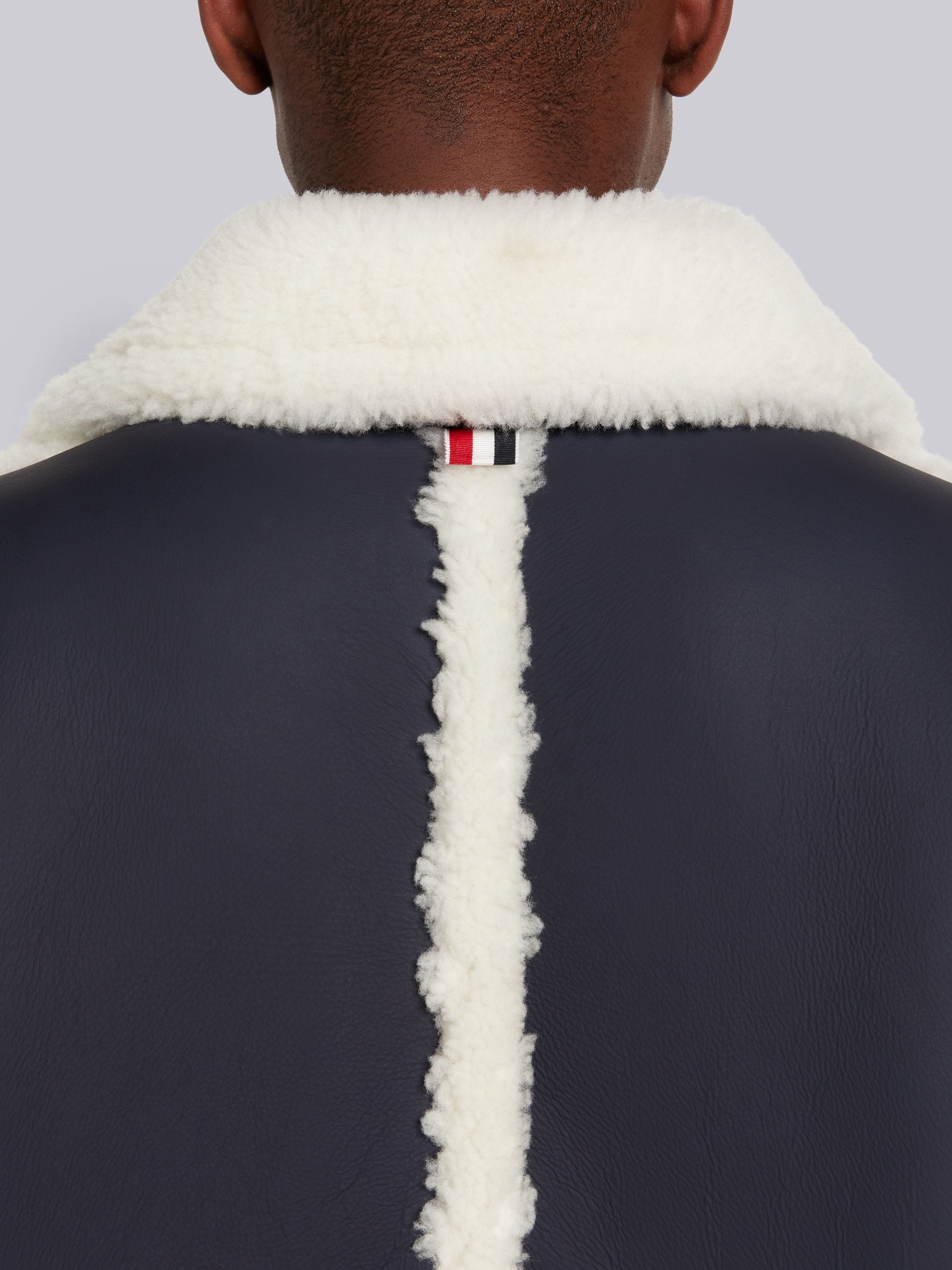 Navy Bicolor Dyed Shearling Peacoat - 5