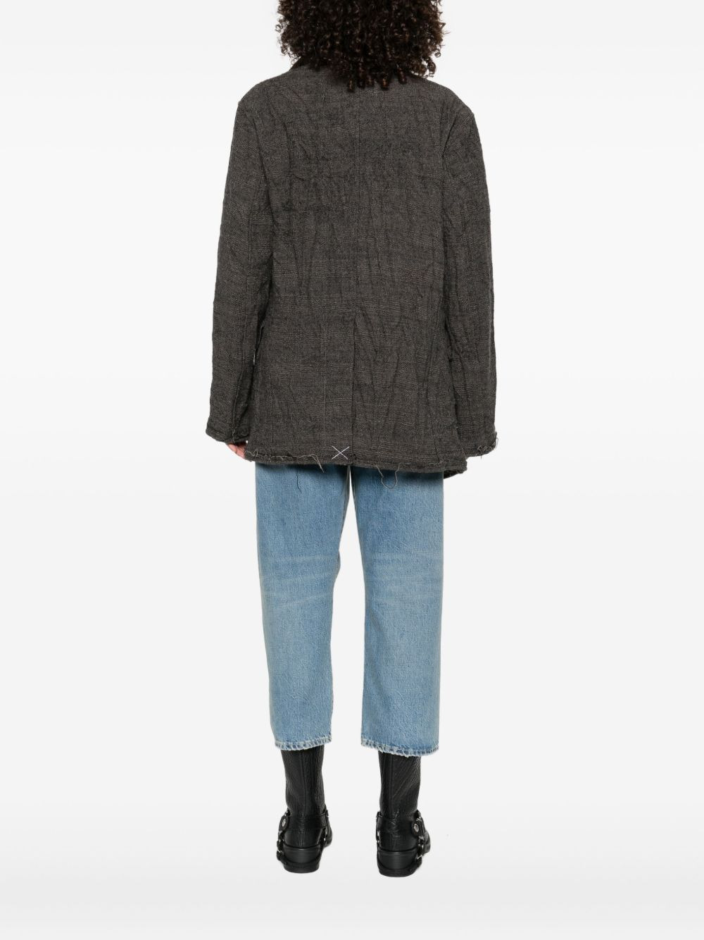 frayed-edge single-breasted blazer - 4