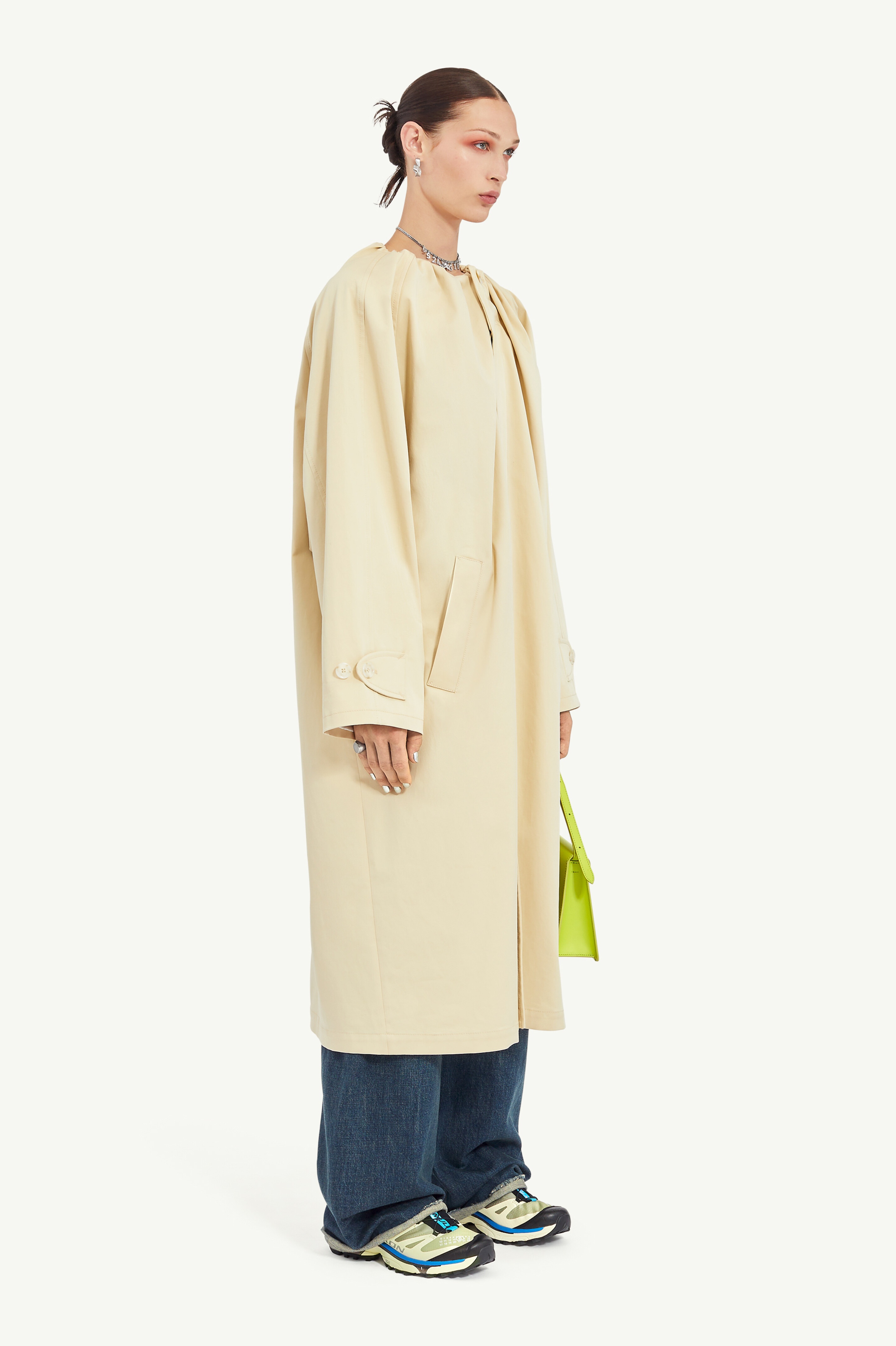Gathered Neck Trench Coat - 3