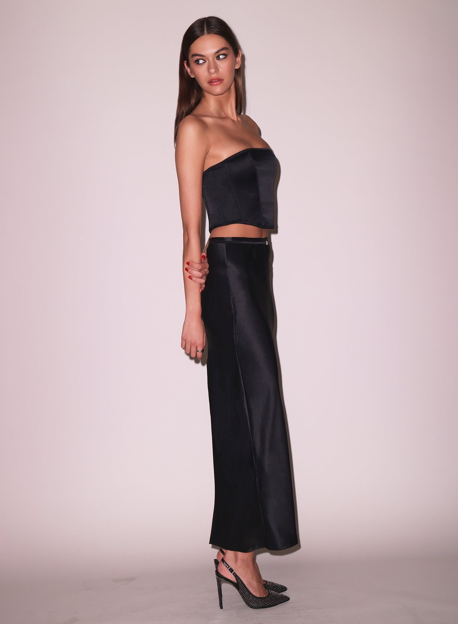 Long Silk Bias Skirt Black - 3
