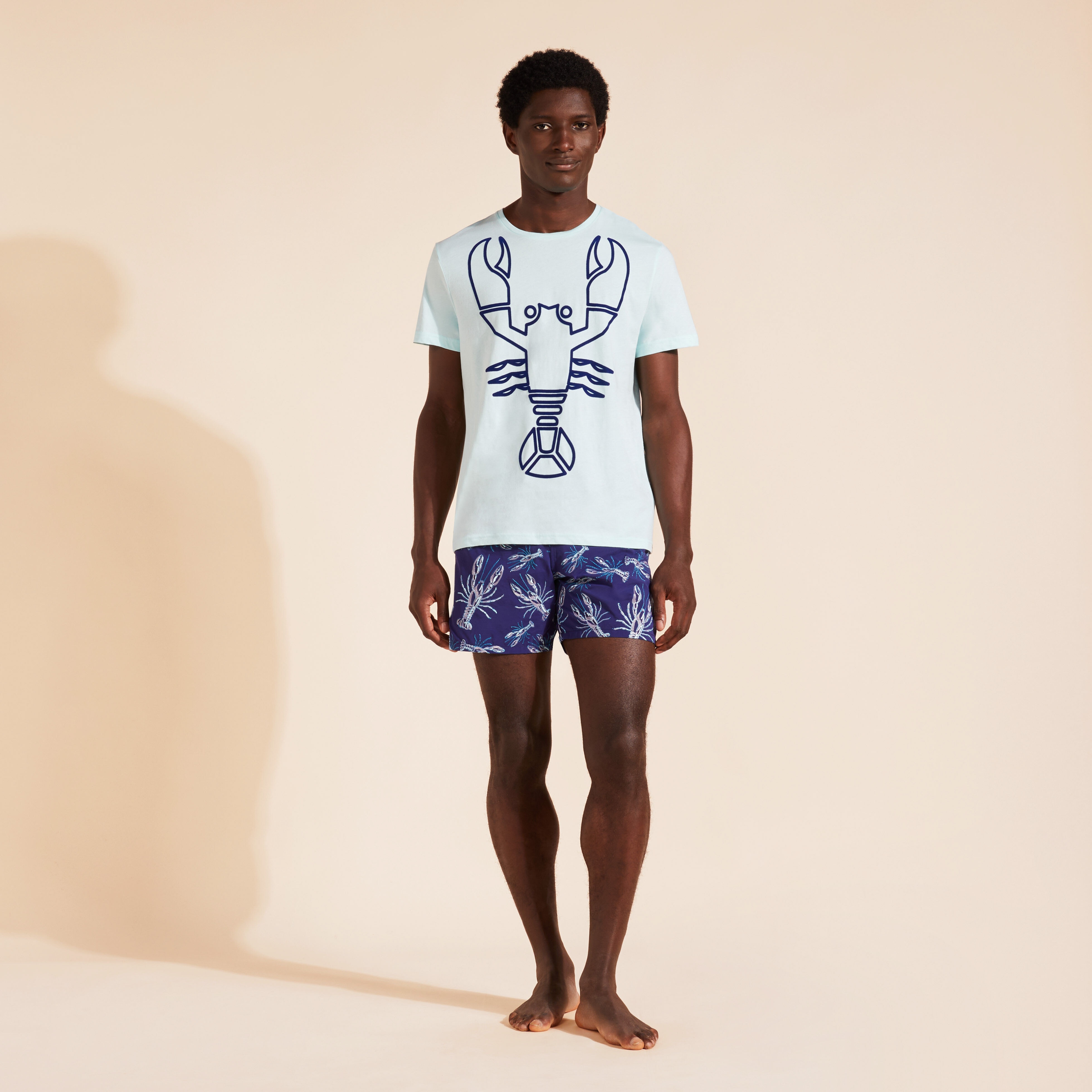 Men Organic Cotton T-Shirt Placed Flocked Lobster - 3
