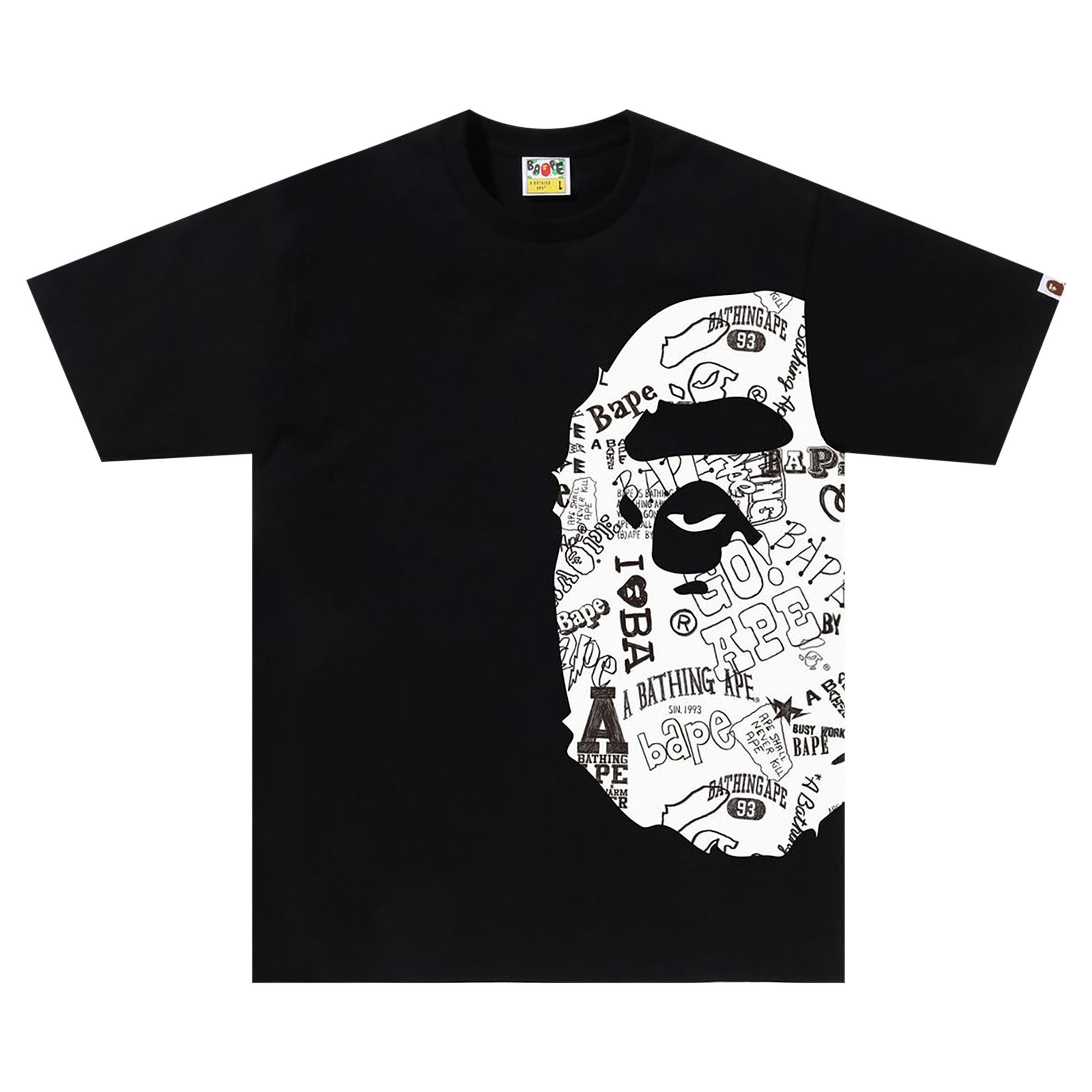 BAPE Hand Drawn Pattern Side Big Ape Head Tee 'Black/White' - 1