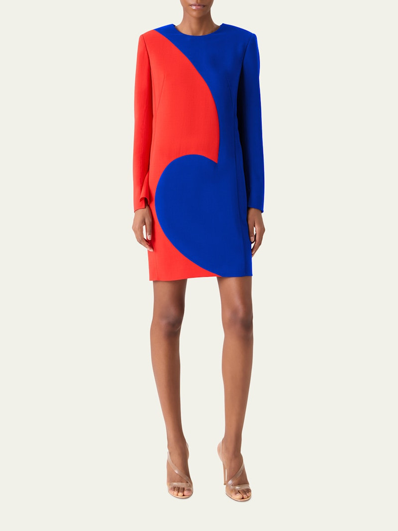 AKRIS Vortex Patchwork Wool Long-Sleeve Mini Dress outlook
