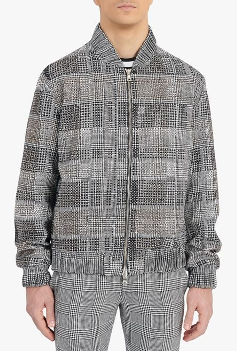 Glen plaid bomber jacket in silver rhinestones 5